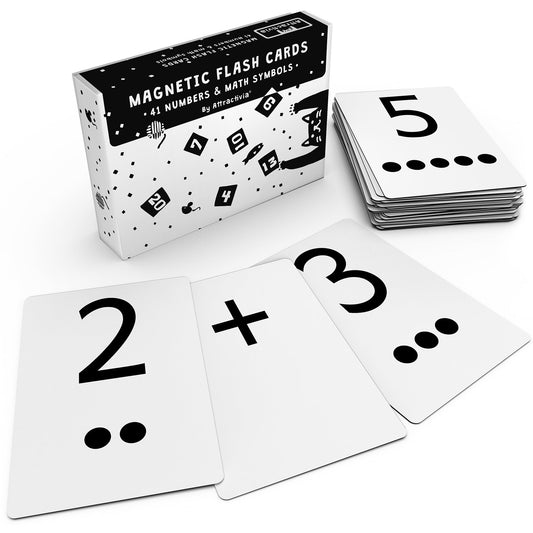Attractivia Magnetic Number Flash Cards - Large 0-25 Math Cards, Early Addition and Subtraction, Multiplication, Division and Symbols, for Classroom Teachers, Homeschool, Toddlers, Kids and Adults
