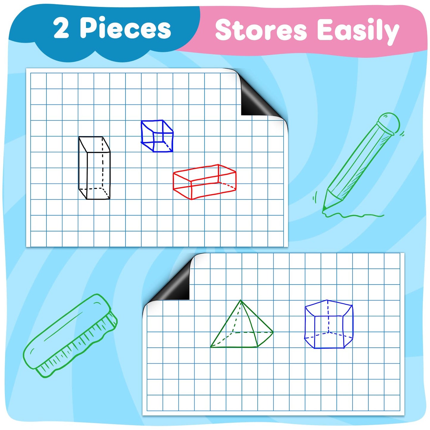 PraxiKidy Magnetic Graph Grid Paper,21.3" x 16.5" Dry Erase Chart Paper for Whiteboard Homeschool Essentials Teacher Must Haves,Math Classroom Teaching Supplies