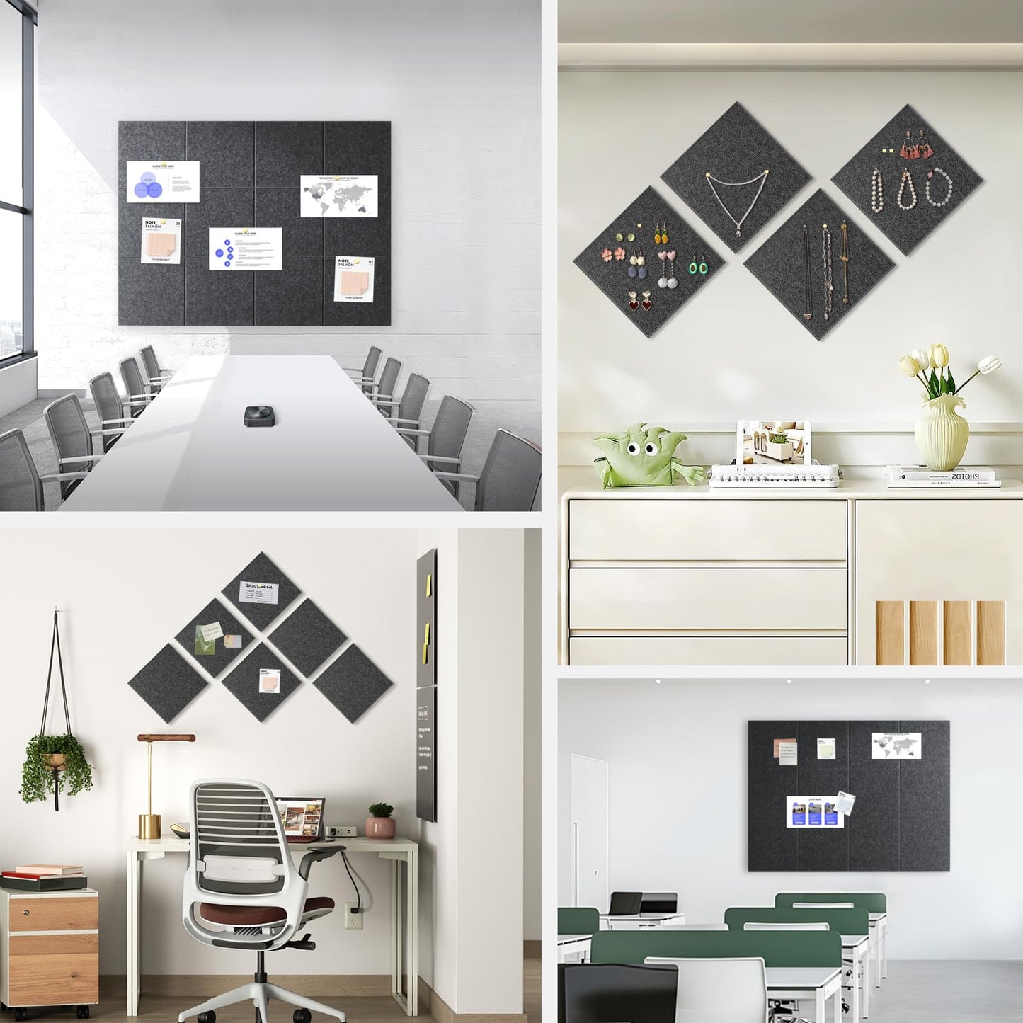 Large Cork Board for Office Wall Decor, 36"x24"- 6 Pack Felt Wall Tiles with Safe Removable Adhesive Tabs, 1/2" Thick, Felt Bulletin Board Pin Board Cork Boards for Walls - Dark Grey