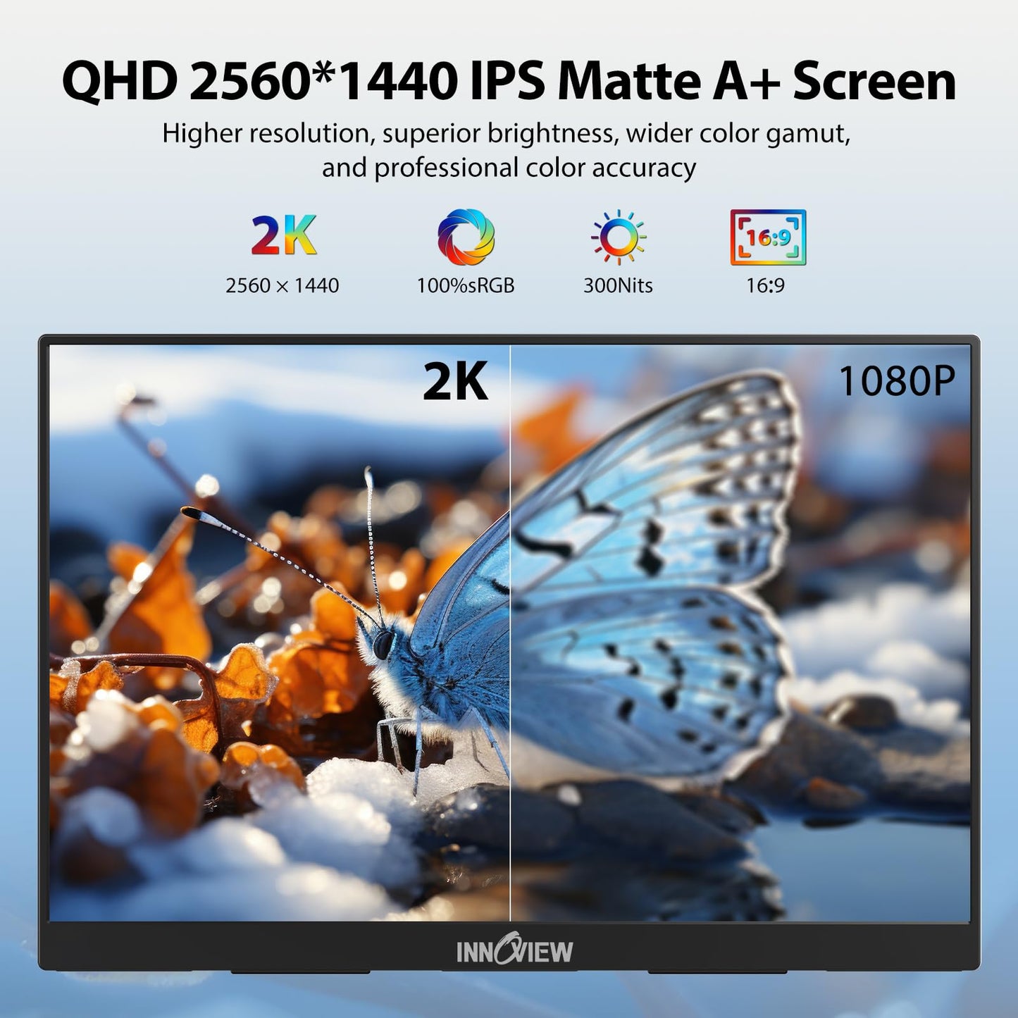 InnoView 18.5 Inch 280Hz Portable Gaming Monitor,2K QHD 100% sRGB Portable Monitor Gameplus HDR FreeSync Laptop Monitors,Portable Screen for PC Phone Game Console