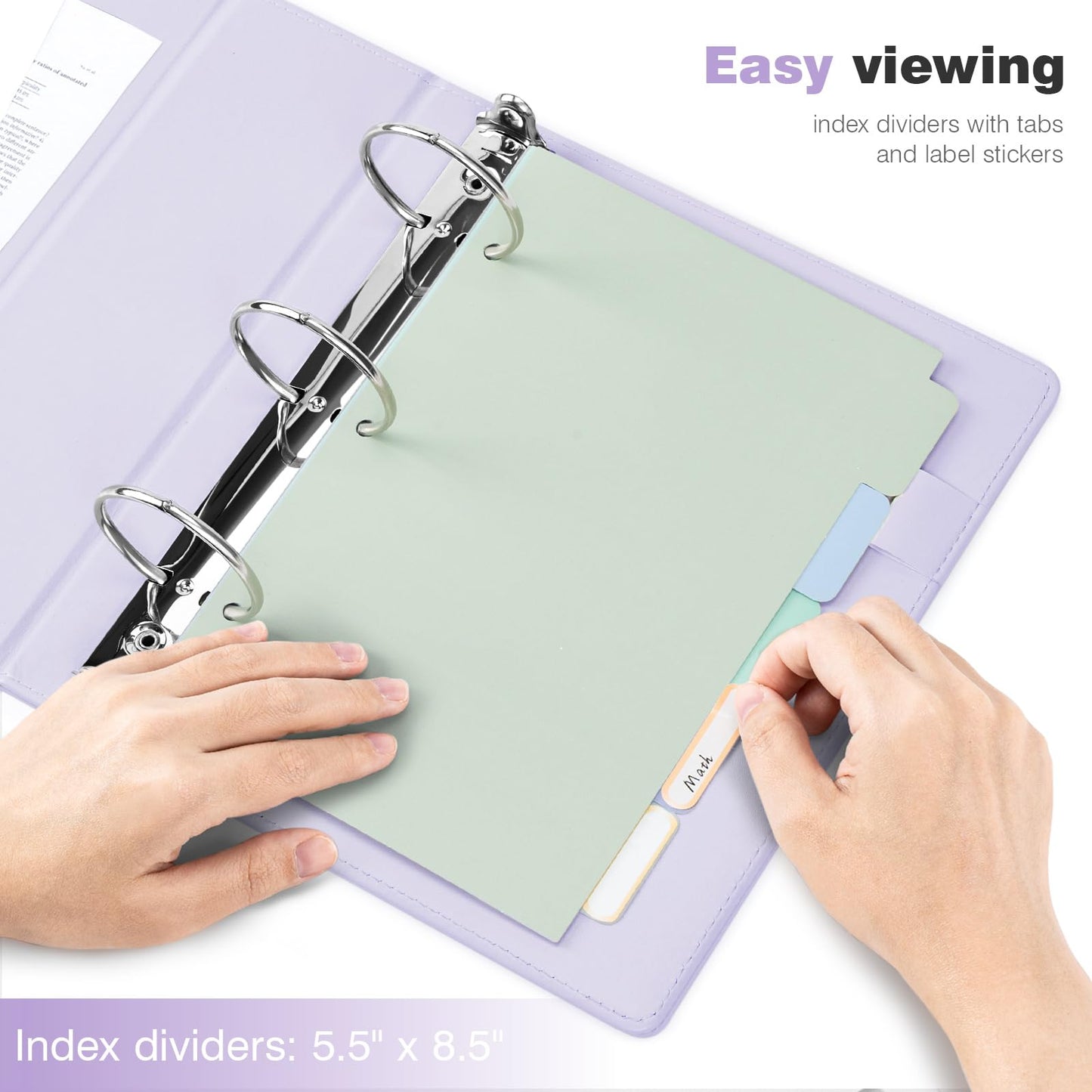Ospelelf Leather Mini Binder Vintage Hardcover 2 Inch Rings, Professional Small 3 Ring Binders Organizer Suitable for 5.5" x 8.5" Documents, Binder Dividers with Tabs, Purple