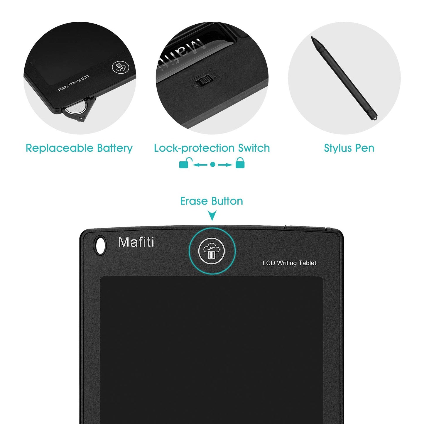 mafiti 10 Pack LCD Writing Tablet 8.5 Inch Electronic Drawing Pads for Kids Portable Ewriter Doodle Board Black