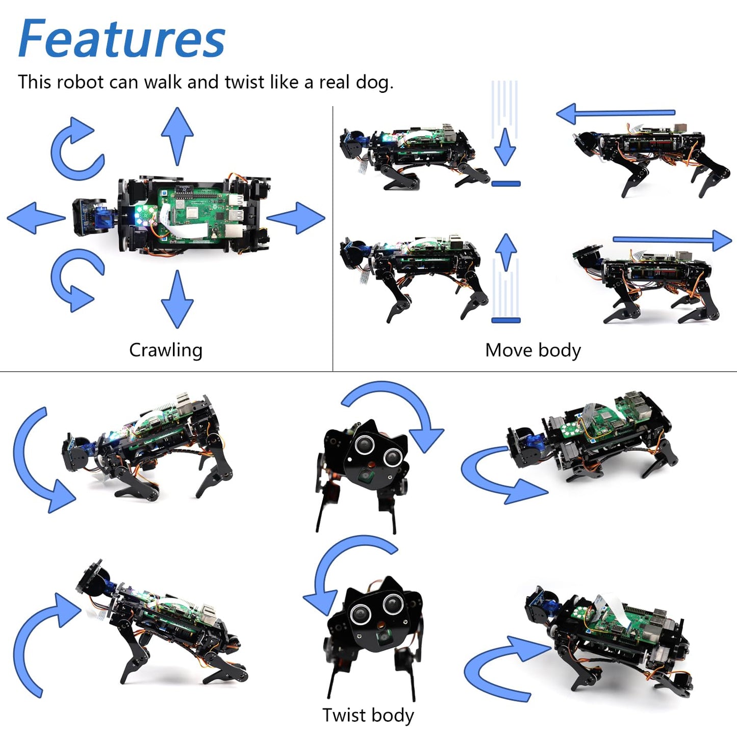 FREENOVE Robot Dog Kit for Raspberry Pi 5 4 B 3 B+ Zero 2 W, Walking, Self Balancing, Face Recognition, Ball Tracing, Ultrasonic Ranging, App Control, Camera, Servo (Raspberry Pi NOT Included)