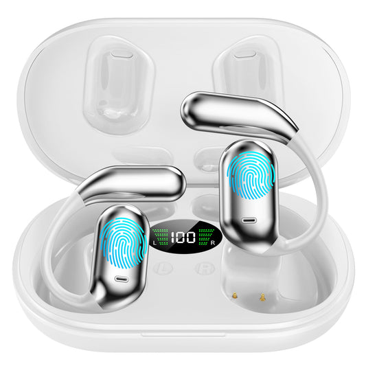 Real-Time AI Translation Earbuds, Open-Ear Audifonos Traductores Inglés Español Two-Way Translator Headphones, Bluetooth Wireless Earhooks for Business, Travel, Learning, Meetings (Pure White)