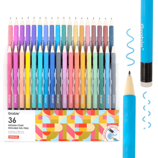 Grabie Erasable Gel Pens, Medium Point 0.7 mm Erasable Pens, Make Mistakes Disappear for Drawing Writing Planner, Pack of 36 Assorted Colors