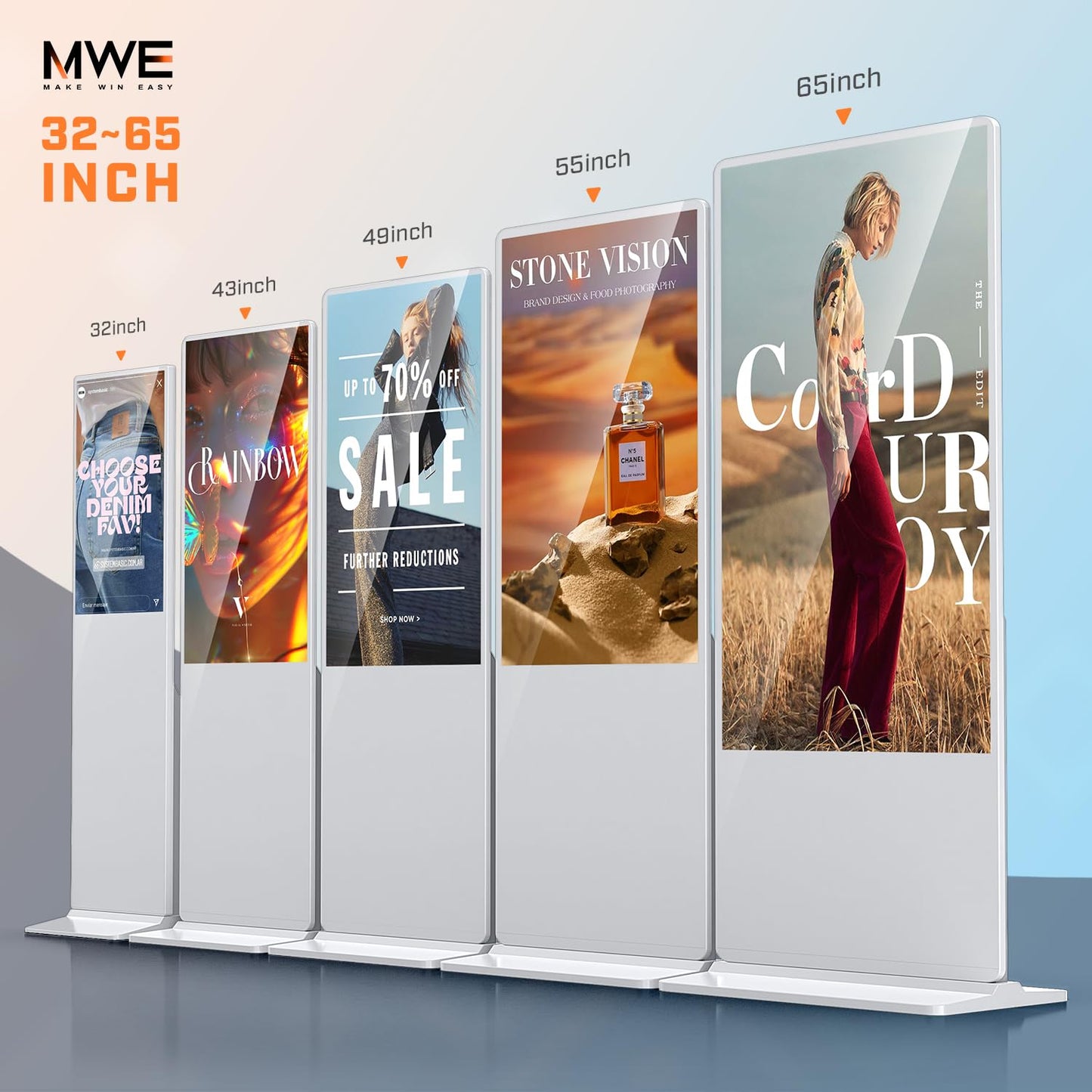 QIXZOCV MWE 49 Inch Indoor Digital Signage Touchscreen Kiosk Floor Standing Advertising Display LCD Totem Interactive Display Poster Android System with Auto Media Player-White