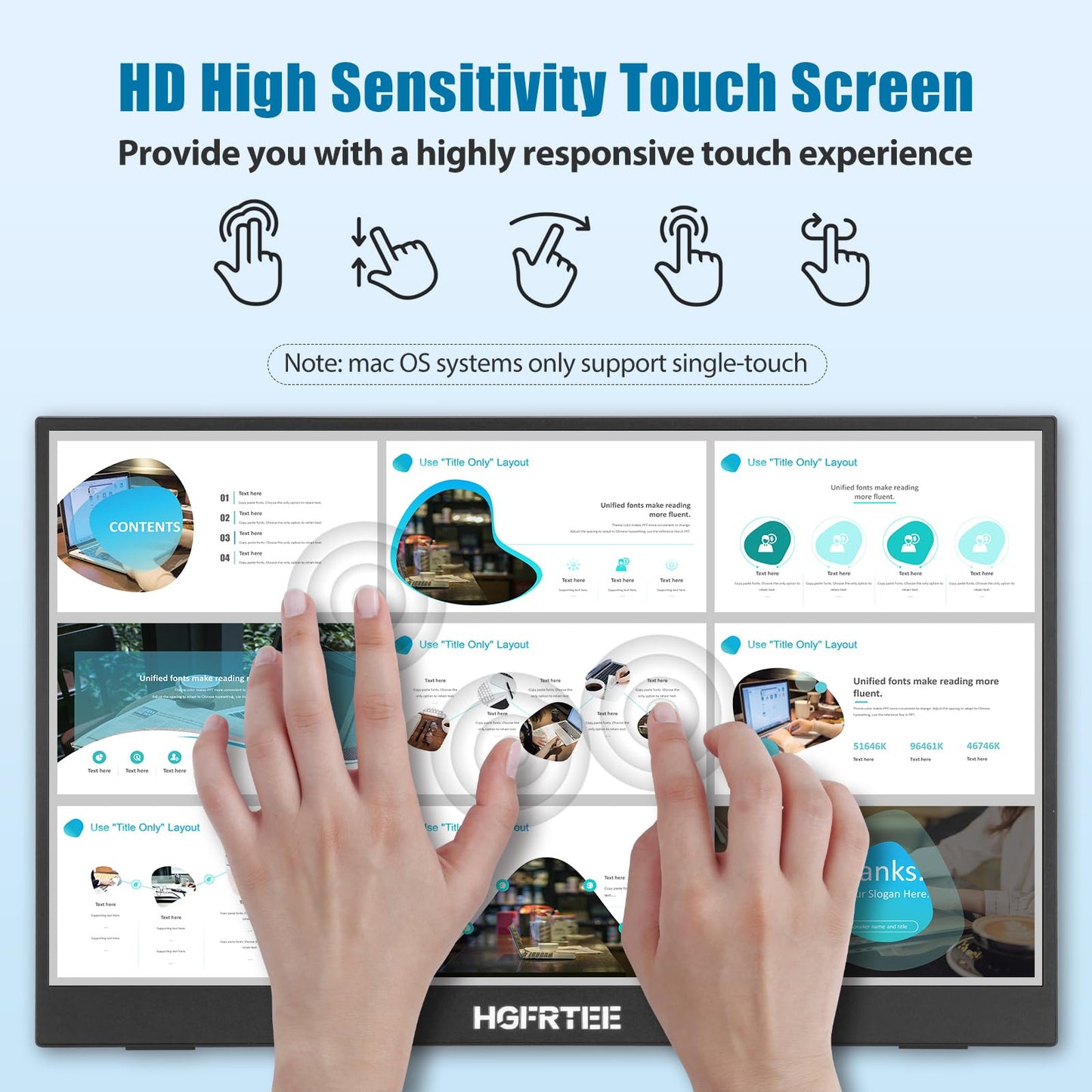HGFRTEE Portable Monitor Touchscreen 14", 1920x1200 60Hz USB-C & FHD External Display Touch Screen for Laptop/Mac/Gaming/Office, VESA Mountable Travel Monitor with Built-in Speakers-LCD Panels