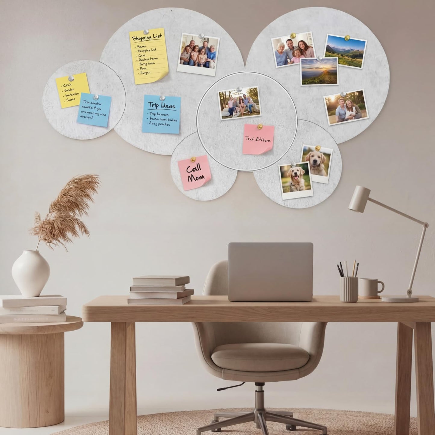 Yerliker 6 Pcs 55 x 30 Inch Felt Bulletin Board Tiles – Self-Adhesive, Thick Splicing Felt Panels for Home, Classroom, Nursery & Playroom Wall Decor – Push Pin Friendly(Ivory Tan)