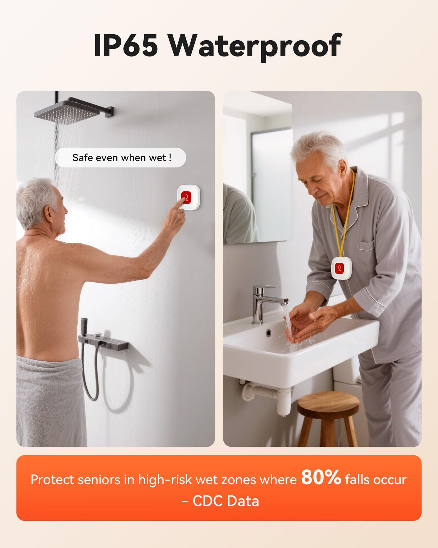 PILSAMSA WiFi Caregiver Pager Wireless Call Button with Flashing Caller ID & App Alerts, 3 Waterproof Panic Button, Medical Alert Systems for Seniors No Monthly Fee, Alert Button for Seniors at Home
