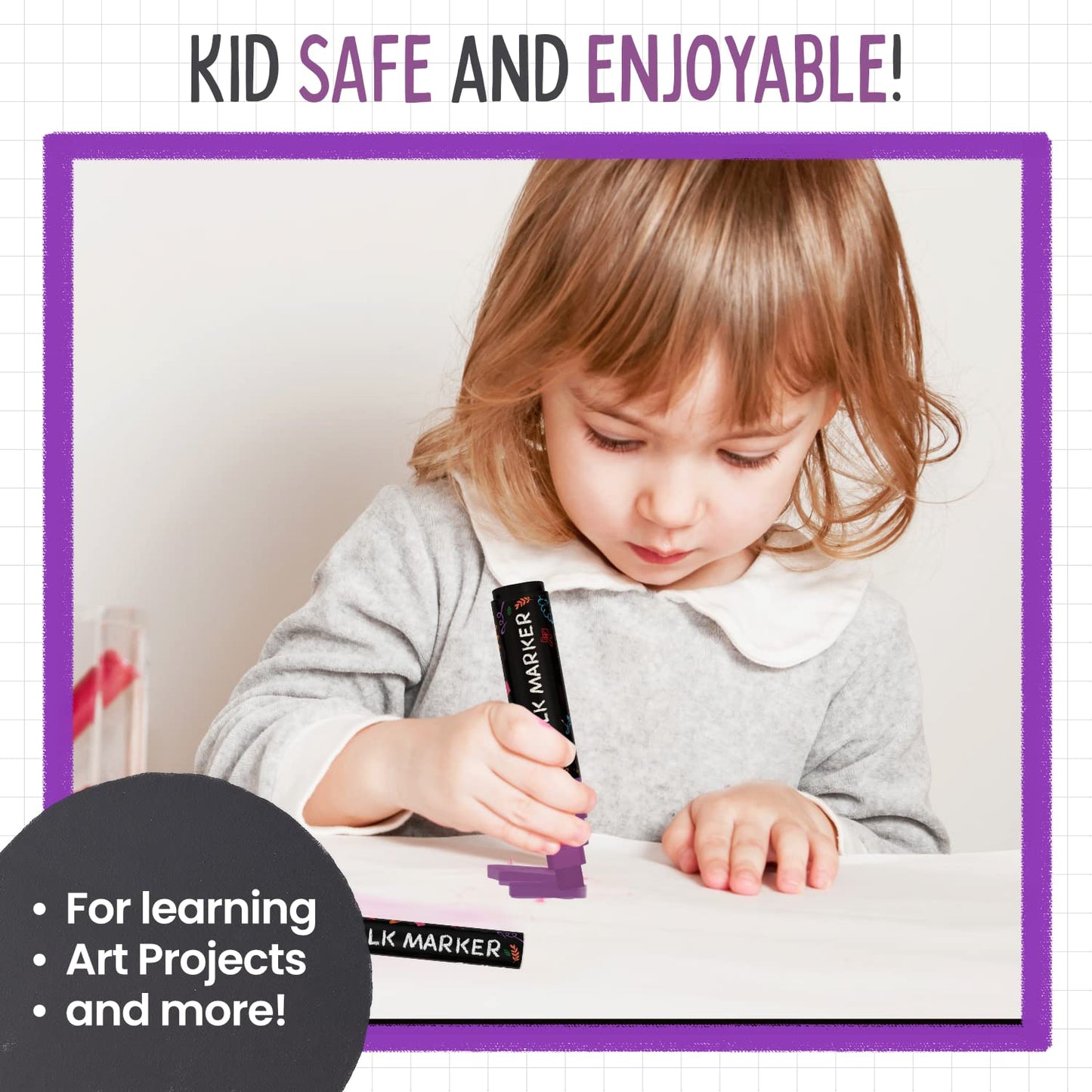 5 Purple Chalkboard Chalk Pens - Purple Dry Erase Markers for Blackboard, Chalkboard Signs, Windows, Glass | Variety Pack - Fine & Jumbo Size Ink Pen (1mm, 3mm, 6mm, 10mm, 15mm)