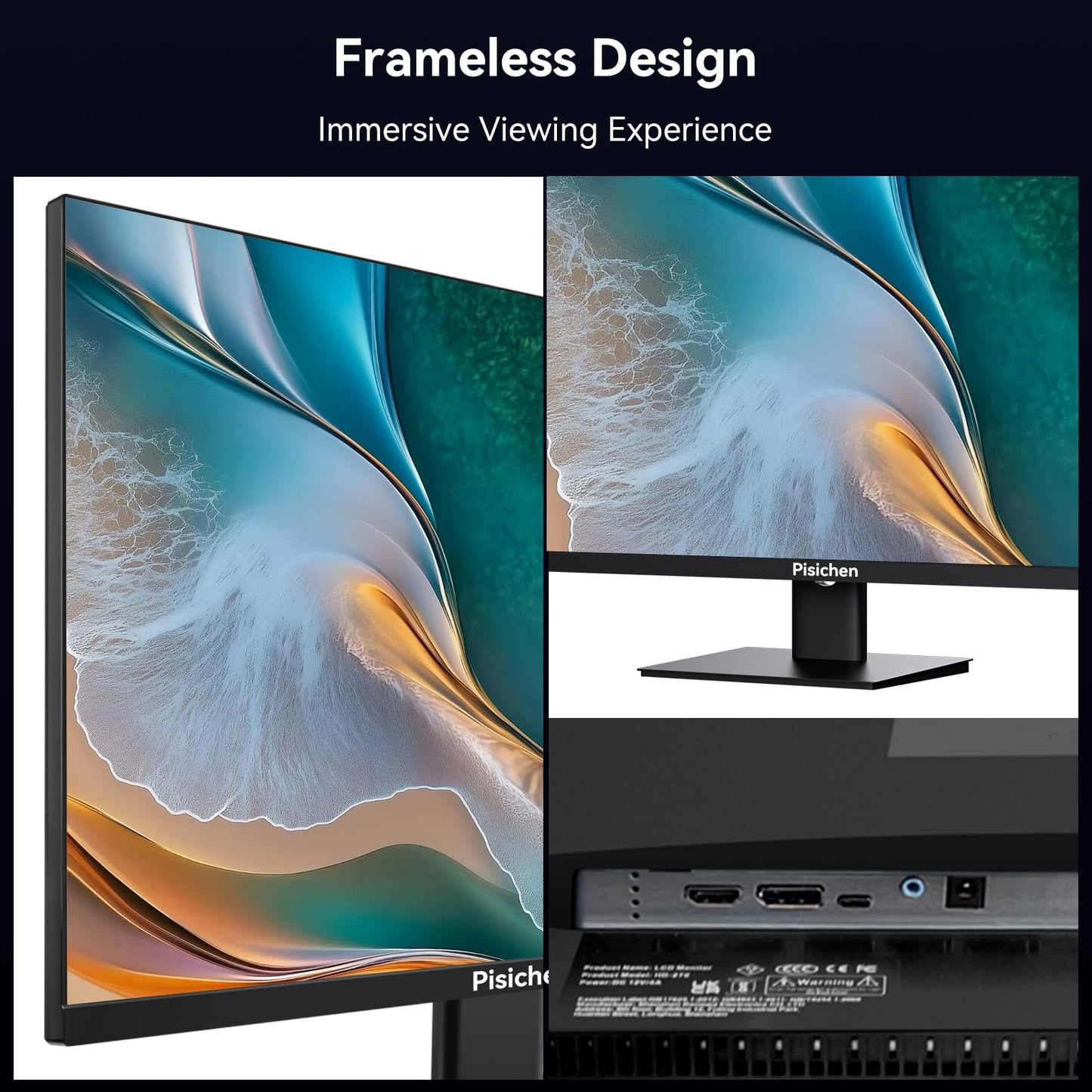 Pisichen Touchscreen Monitor 2K 144Hz 23.8 Inch QHD 2560x1440P Computer Monitor USBC HDMI DP Ports Eye Care Frameless VESA Mount