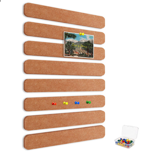 8-PCS 13"×2" Felt Bulletin Board Strips with Thumbtacks, Self-Adhesive Felt Strips, Suitable for Office, Classroom, and Home Decoration, Can Be Used to Stick Notes, Photos, and Memos(Brown)