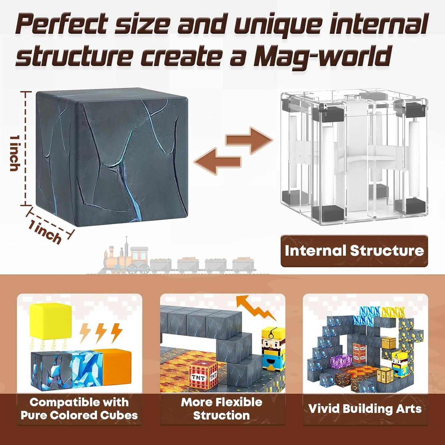 Magnetic Blocks-Build Mine Magnet World Sword Edition Mine Sword Caverns Magnet Building Craft Toddler Toys for Boys & Girls Age 3-4 4-5 6-8, Sensory Montessori Toys for Kids for 3+