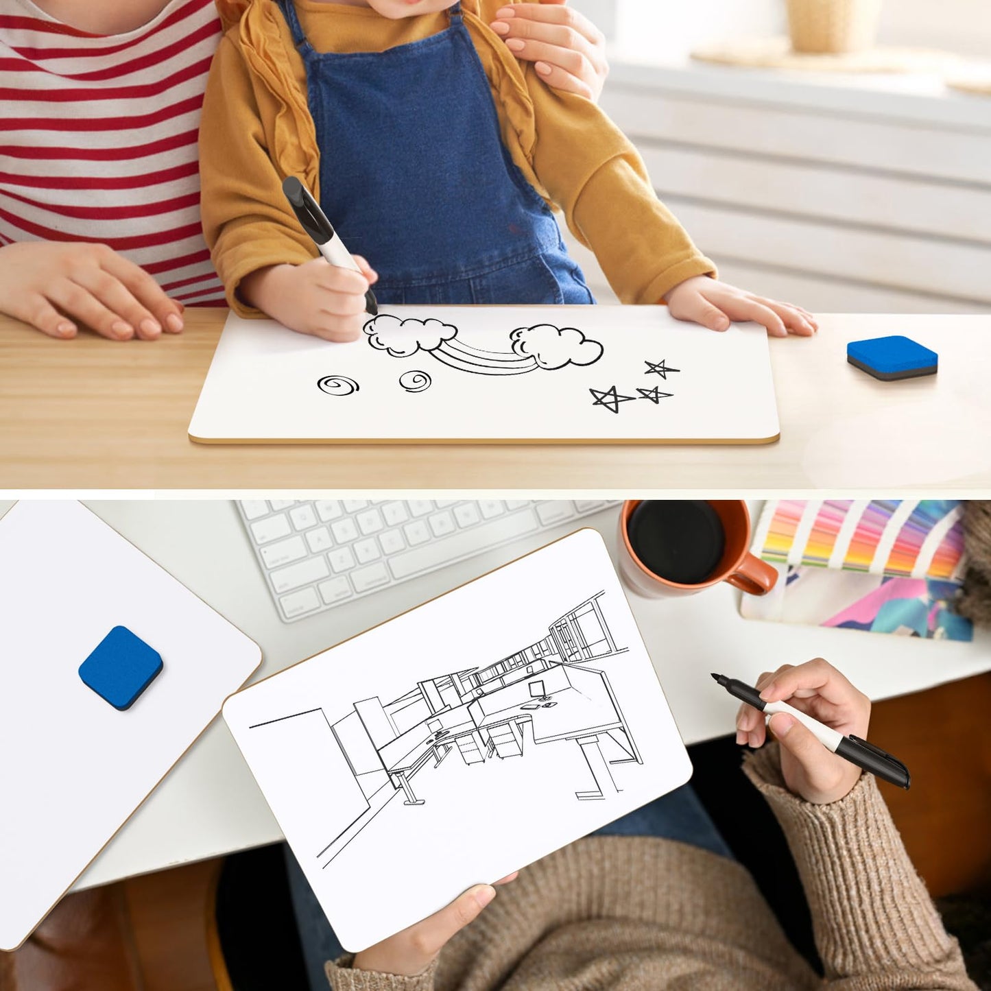 MaxGear Small White Board Dry Erase Boards 6 Pack, 9" x 12" Mini Whiteboard for Students School, Portable White Boards Mini Lapboards Including 6 Mini Dry Erase Erasers and 6 Markers