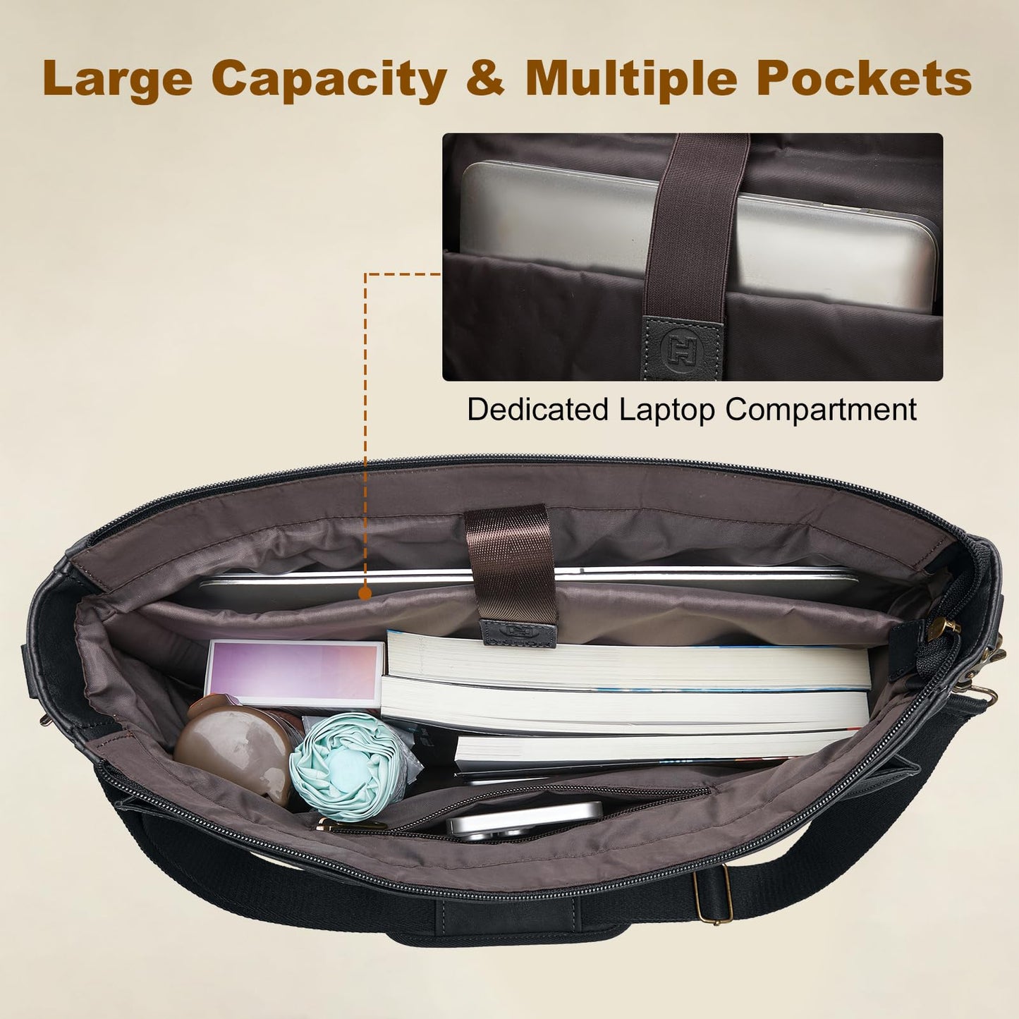 Leather Messenger Bag for Men, 15.6in Laptop Briefcase Vintage Waterproof Laptop Bag Shoulder Bags Satchel Office Bag(Black)