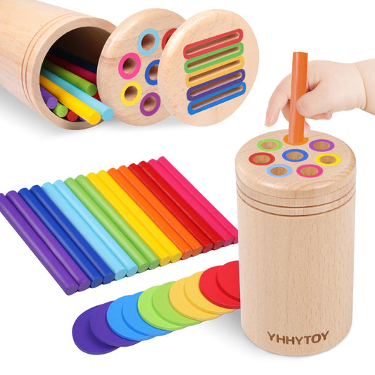 YHHYTOY Montessori Toys for 3 Year Old, Dual Play Wooden Educational Color Sorting Toy Toddler Preschool Learning Activities, Fine Motor Skills Sensory Toys for Toddlers 3-5 Girl Boy Birthday Gifts