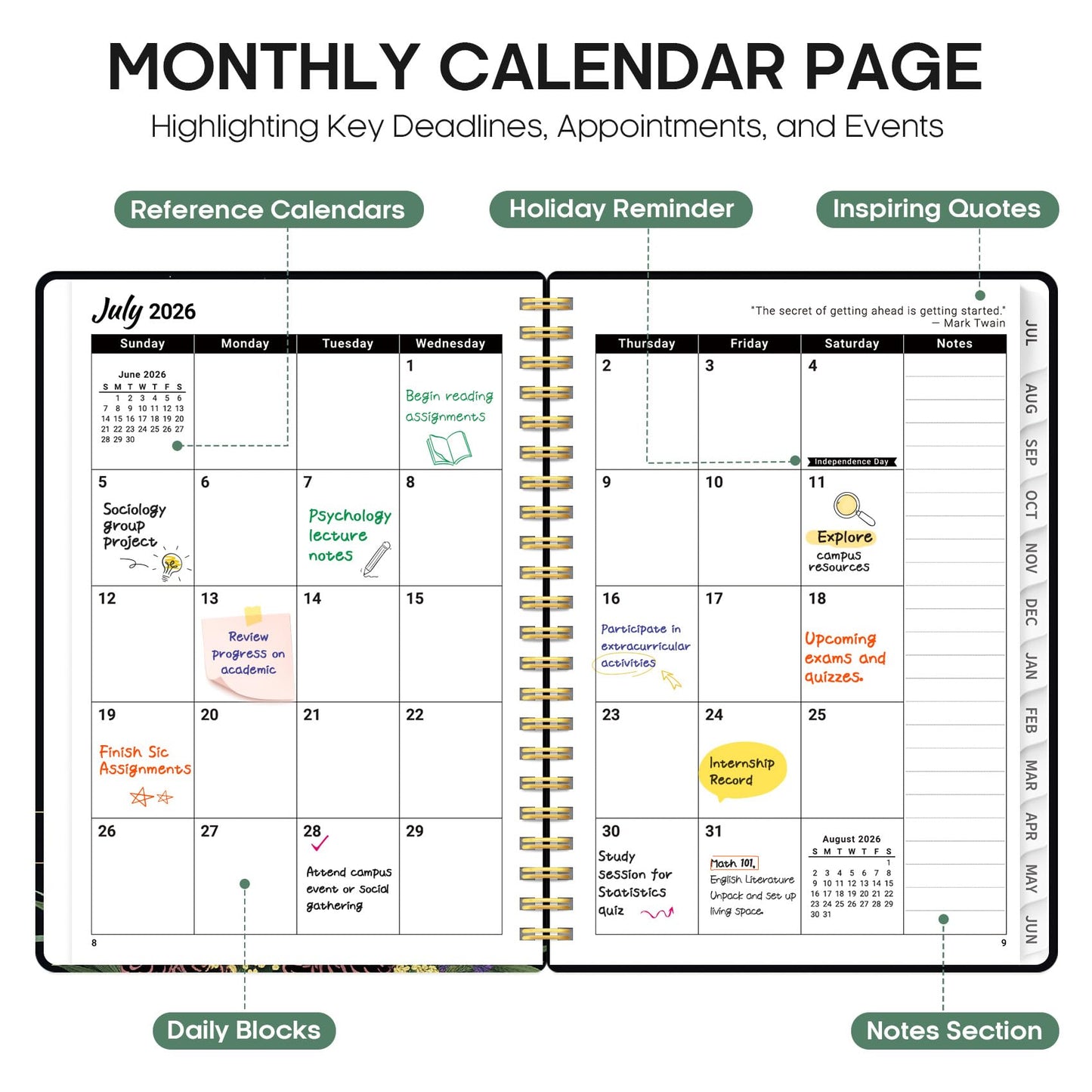 Planner 2026-2027, Academic Year Weekly and Monthly Calender Planner, from Jul 2026 - Jun 2027, Spiral Bound School Planning Book, Perfect for Teacher, Student, Women & Men, A5 (6.3" x 8.5"), Forest Myth