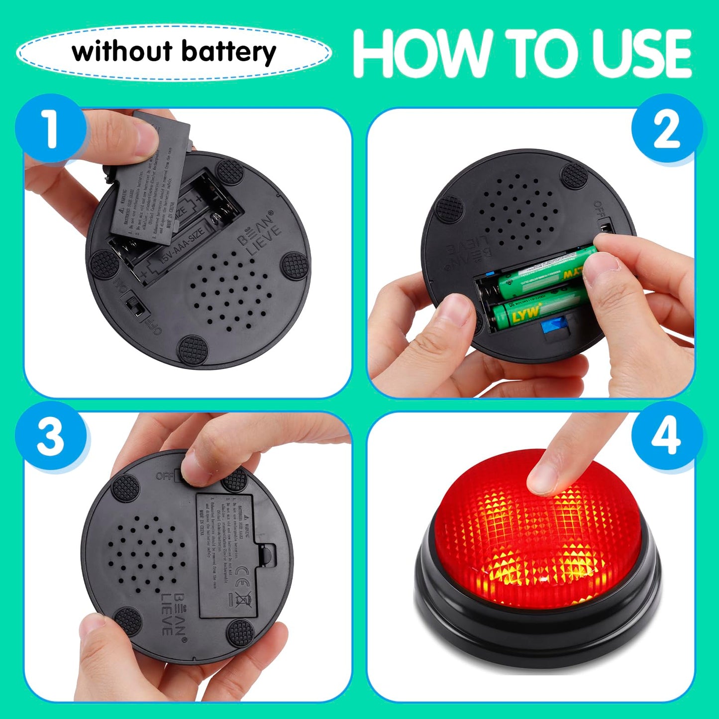 BEAN LIEVE 6-Pack Game Buzzers - Team Answer Buzzers with Lights and Sound Classroom Buzzers Buzzer Buttons for Game Show Develops Social Skills