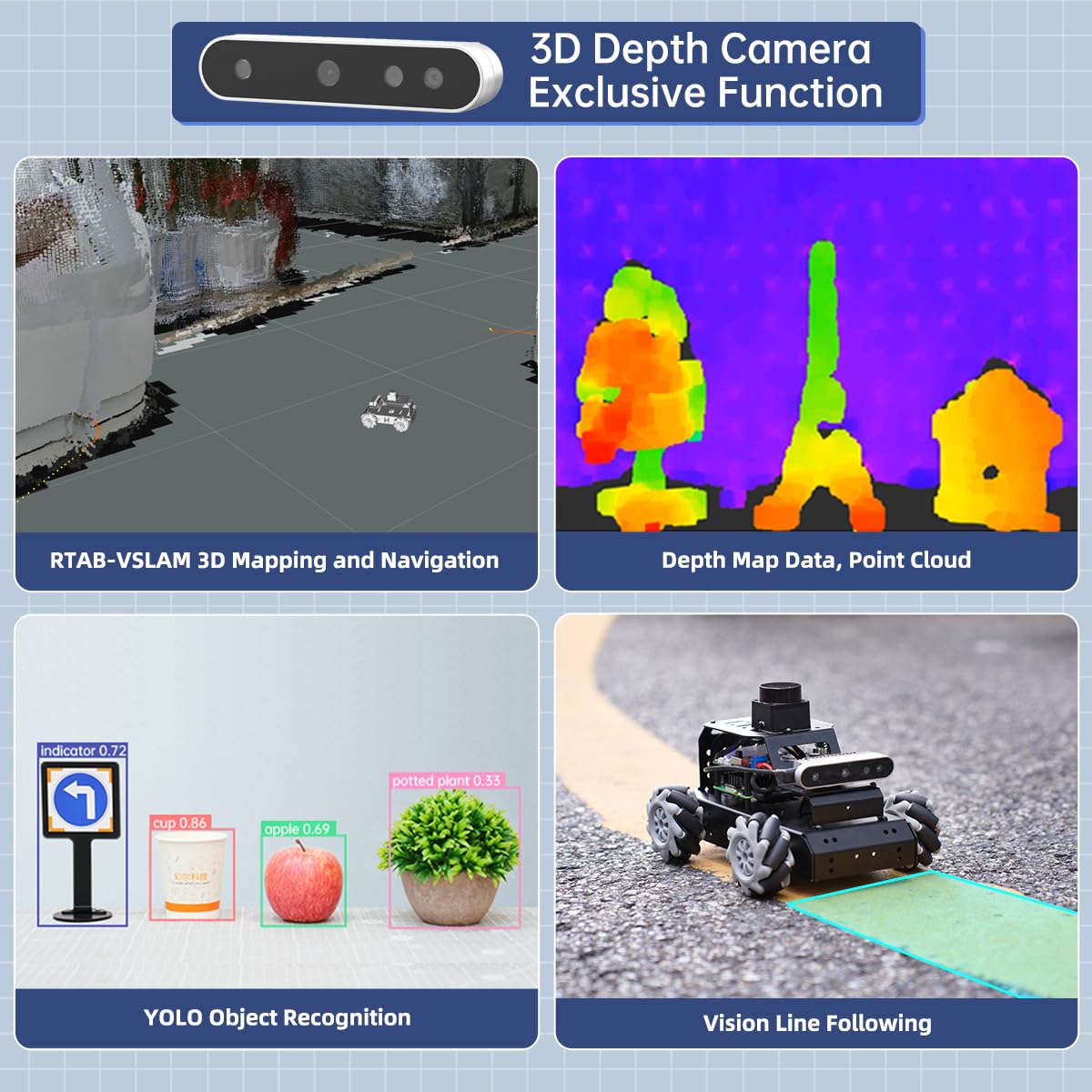 HIWONDER Robot Car with ChatGPT Large AI Models, 3D Depth Camera Mecanum-Wheel Chassis ROS2-HUMBLE Lidar SLAM Mapping Navigation Autonomous Driving, MentorPi M1 Advanced Kit Without Raspberry Pi