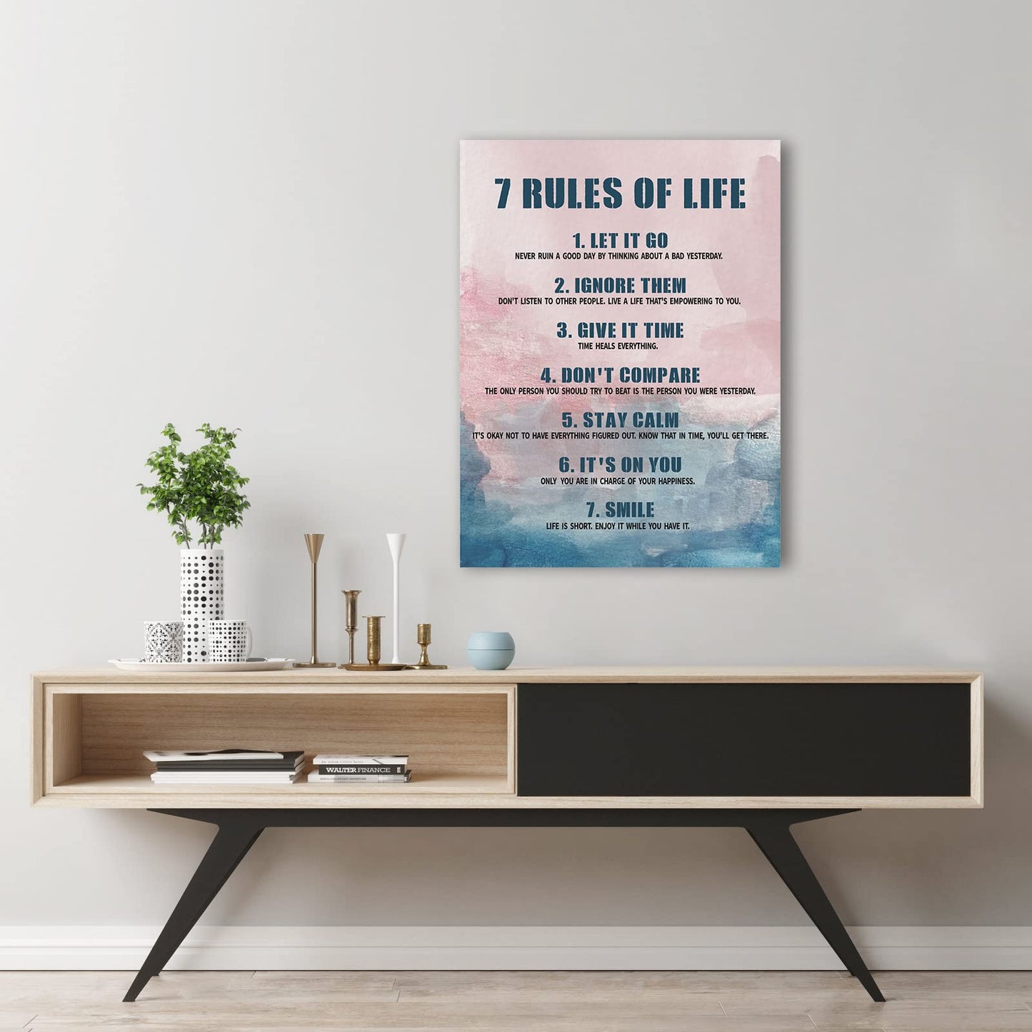 7 Rules Of Life Canvas Decoration Painting, Inspirational Motto Canvas Wall Art,Home，Workplace ，Bedroom decoration ,Tabletop/Hanging (29x38cm)Framed