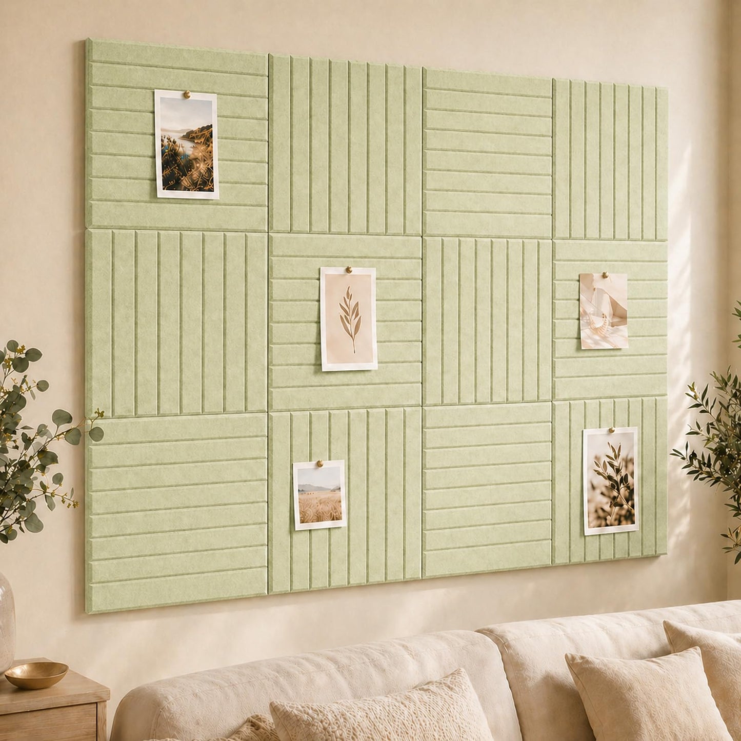Baysola Stripe Felt Bulletin Board Panels 48 x 36 Inch Self Adhesive Wall Tiles Cork Board Alternative for Office Classroom Photos Notes 12 Pack