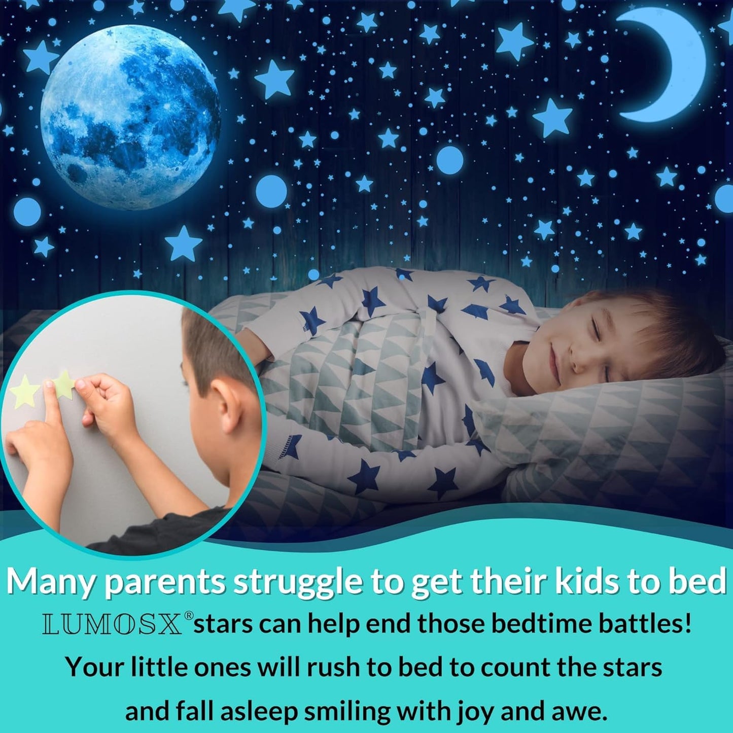 LUMOSX Glow in the Dark Stars and Planets - 534 pcs with Constellation E-Book | Solar System Wall Decal, Planet Wall Decals, Space Wall Stickers, and Space Wall Decals for Kids Room Decor (Blue)