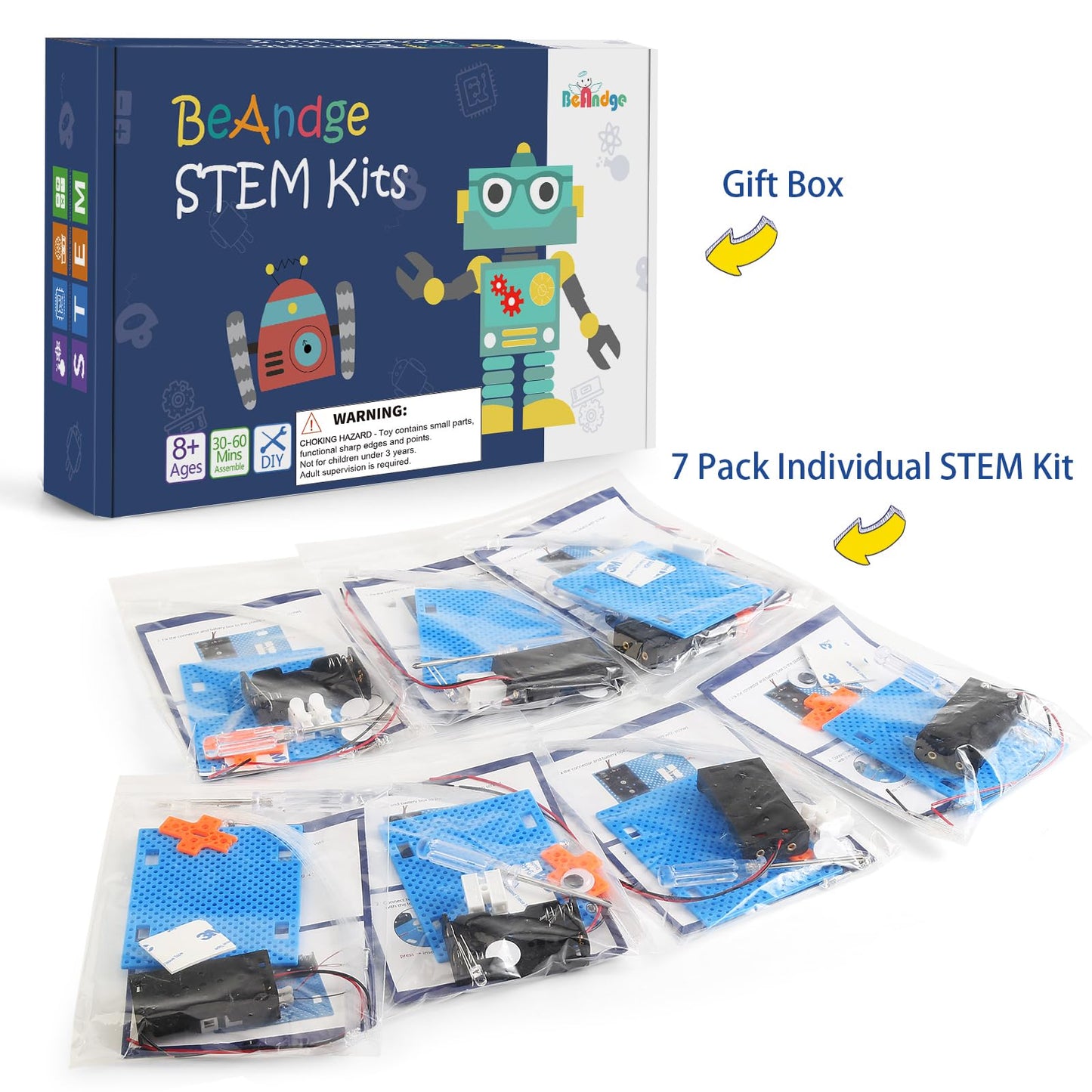 7 Set Bulk STEM Kit Individual Craft Kits for Kids, Science Projects Crafts Group Activity, Light Experiments Circuit Toys, Fun Fiber Optic STEAM Activities for Boys Girls Age 8-13 8-10 8-12 8 10 Year