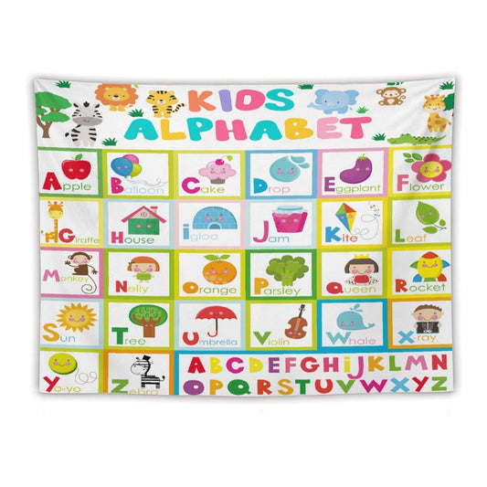 DDCBNS Learning ABC Tapestry, Colorful Cartoon Animals Alphabet Tapestry for Kids Boys Girls, Funny Educational Wall Hanging Home Decor for Study Classroom Bedroom Living Room 80" x 60"