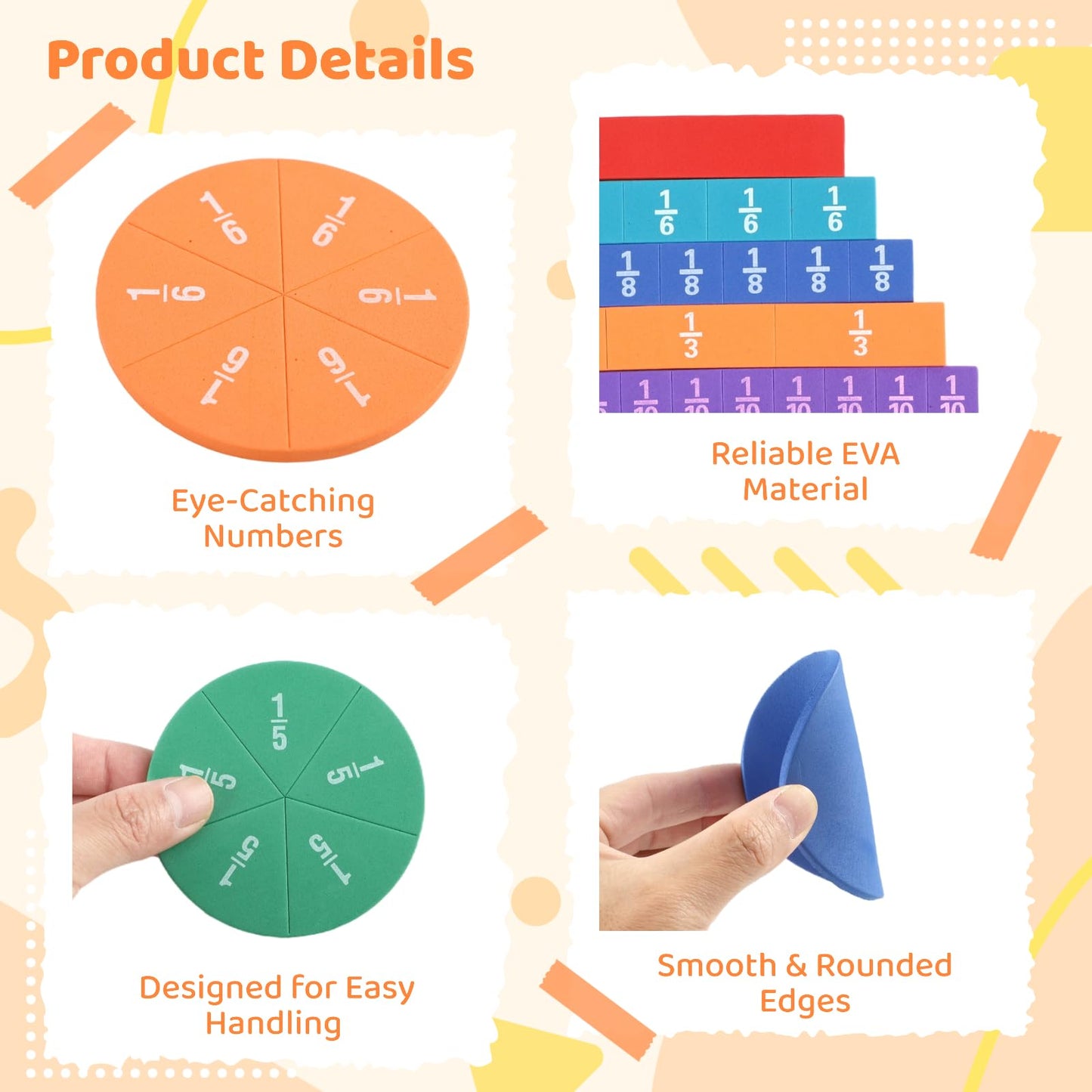 DORMIYA 12 Sets EVA Rainbow Fraction Manipulatives, Includes 6 Sets Fraction Tiles and 6 Sets Fraction Circles, Broad Coverage from 1/1 to 1/12, Visual Learning Tool