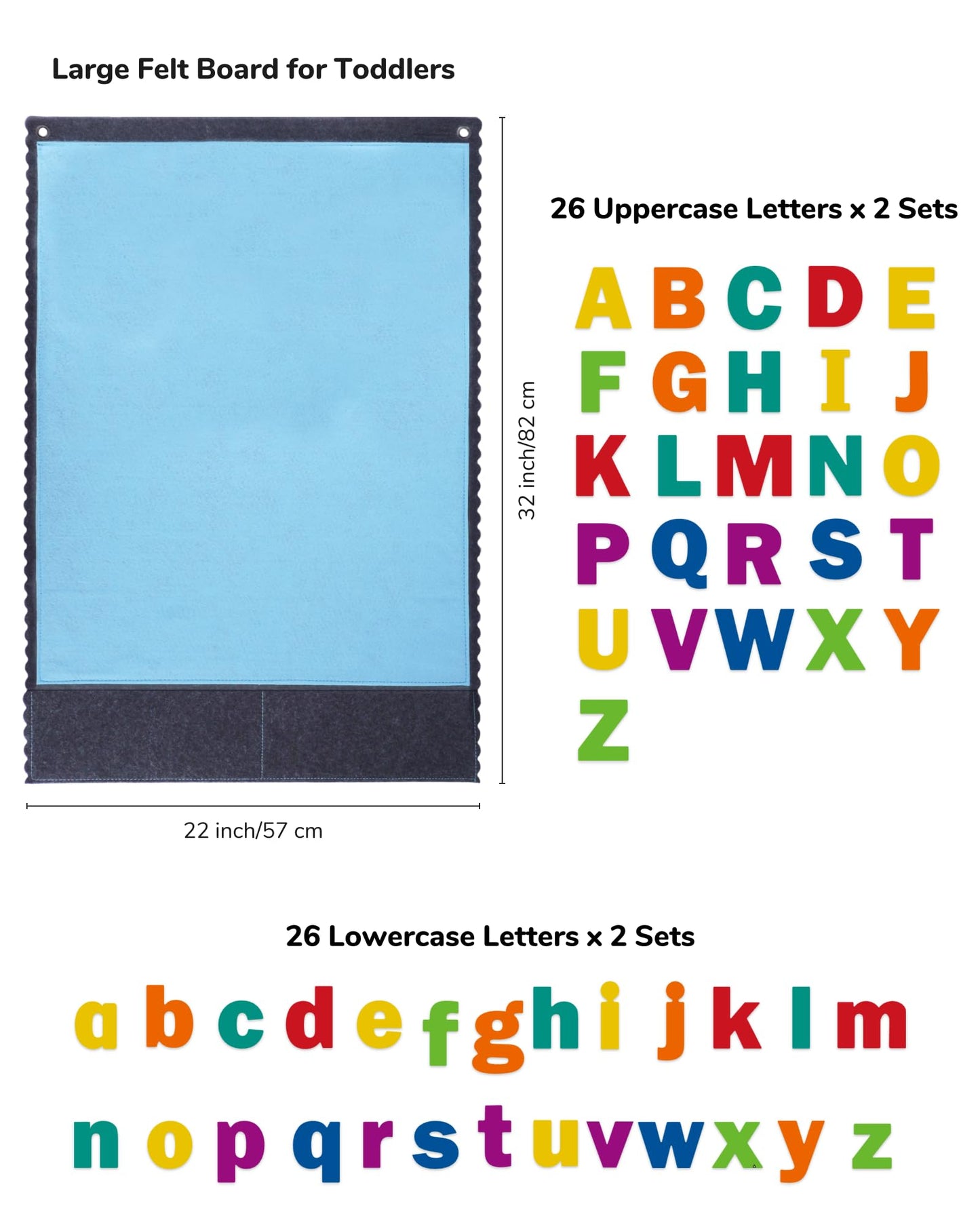CHEFAN Felt Board - Large Flannel Board for Wall, 104 Felt Letters, 32'' X 22'' Interactive Storytelling & Play Learning for Home & Classroom Use(2 Sets of Uppercase&Lowercase Letters)