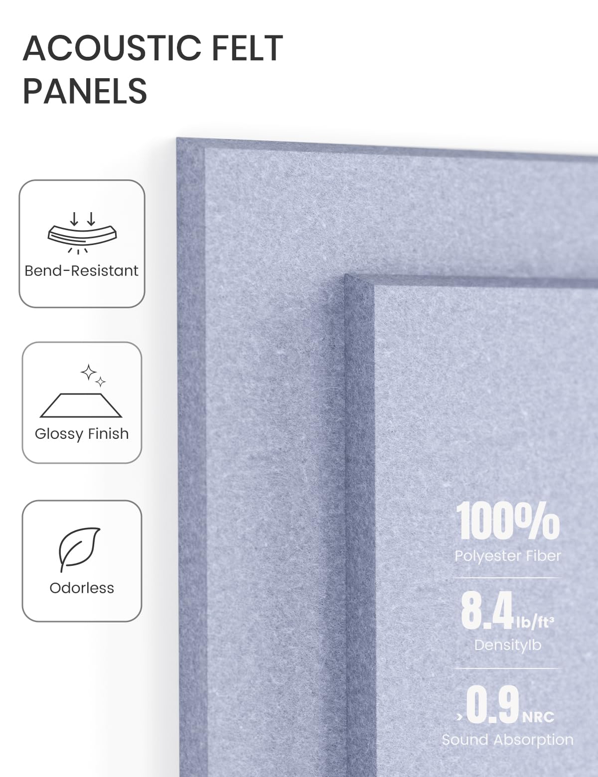 Felt Bulletin Board Tiles -28"x18" Cork Board Alternative for Office Decor, Push Pin Board Wall Organizer 6-Pack -Soft Periwinkle