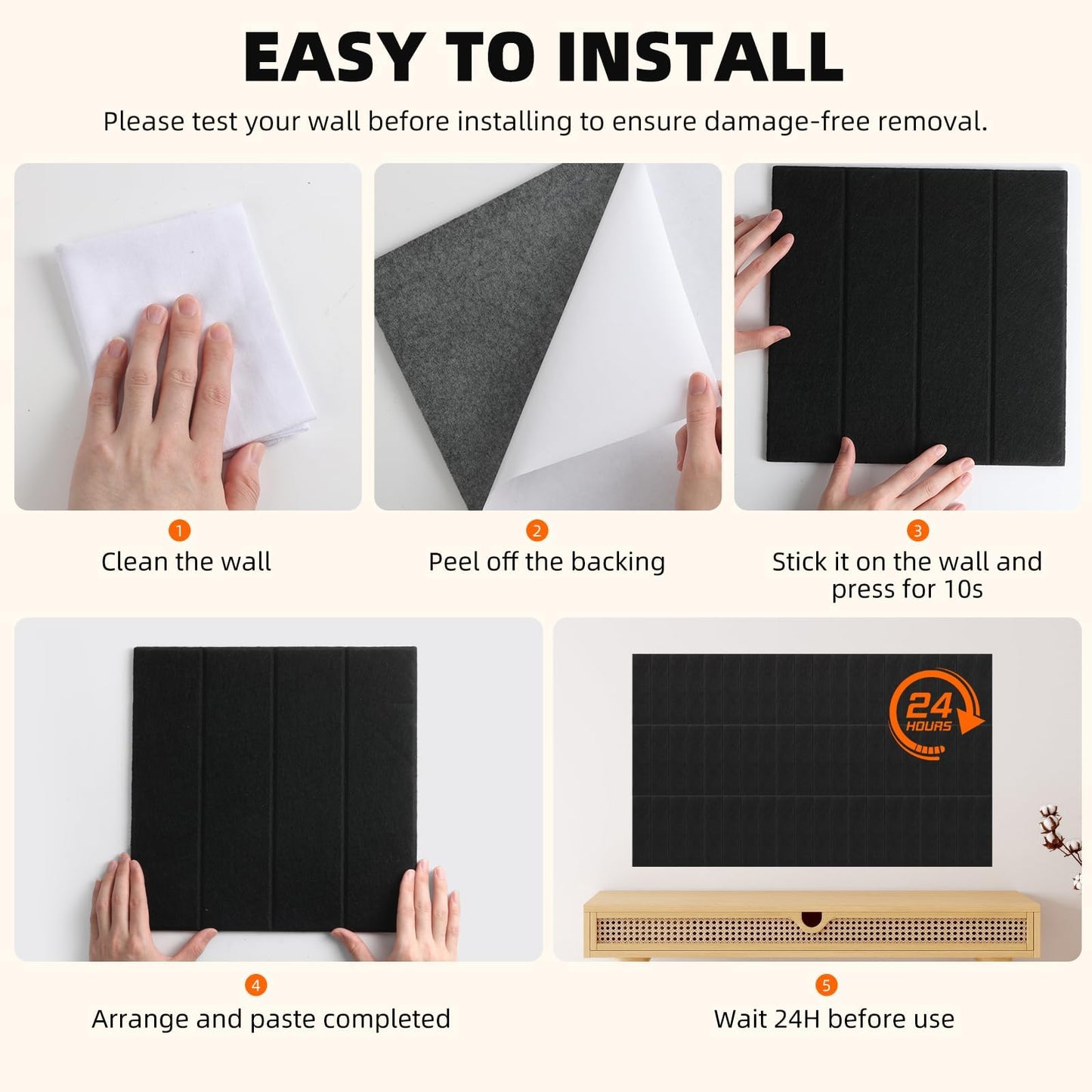 Large Felt Bulletin Board 59" x 35.5" 15 Pack Self-Adhesive Modular Felt Tiles, Cork Board Alternative for Wall, Acoustic Soundproof Panels for Home Office Classroom Decor with 50 Push Pins(Black)