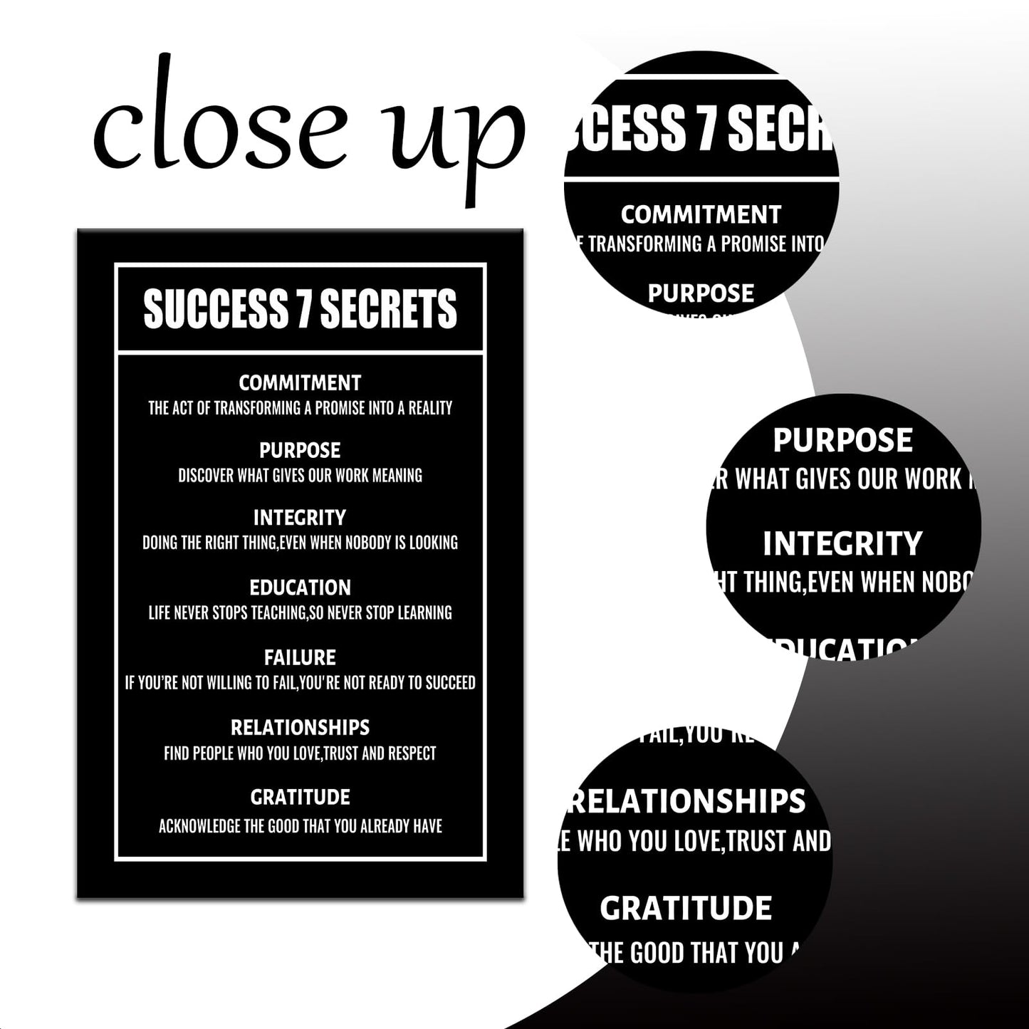 Success 7 Secrets Motivational Wall Decor Inspirational Positive Wall Art Canvas Poster Entrepreneur Quote Picture Print Office Artwork for Bedroom Living Room Home Decor Framed [12''Wx18''H]