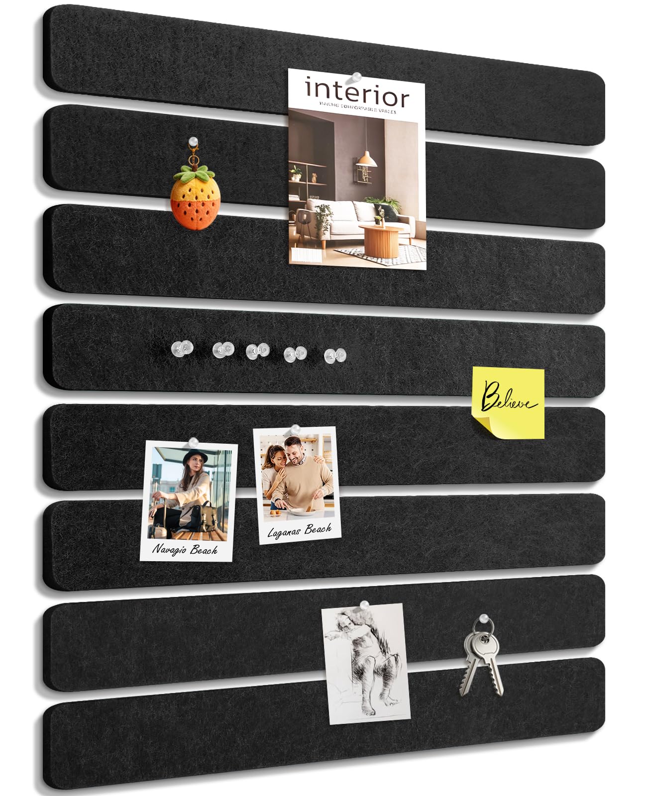 Small Cork Bulletin Board Tiles, Felt Wall Decor and Office Desk Accessories for Vision, Message Center, Picture and Prayer Board, Dorm, Room, Home Office Essentials and Organization(Black)