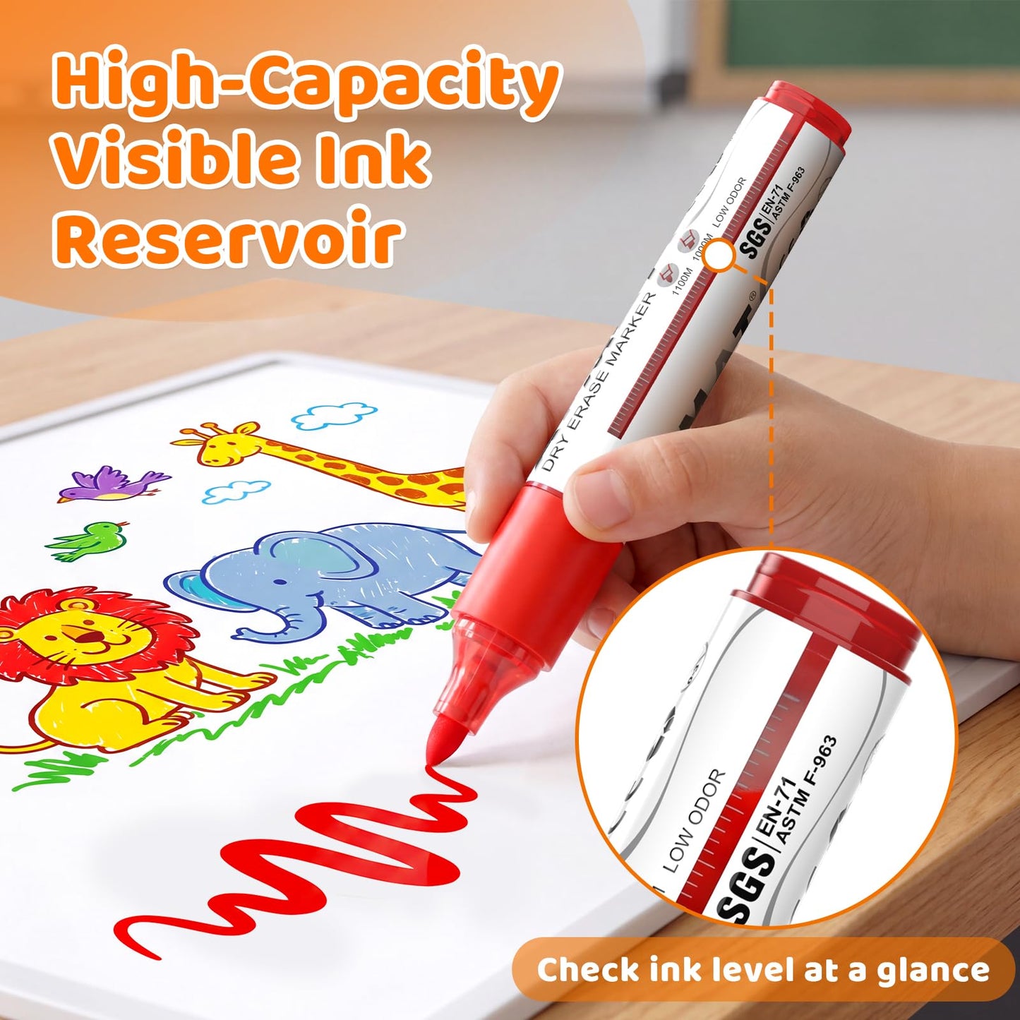 AFMAT Dry Erase Markers, 12-Count Whiteboard Markers, 1,100 Meters Writing Distance, Low Odor White Board Markers for Teacher Office Classroom (6 Bullet Tip + 6 Chisel Tip)