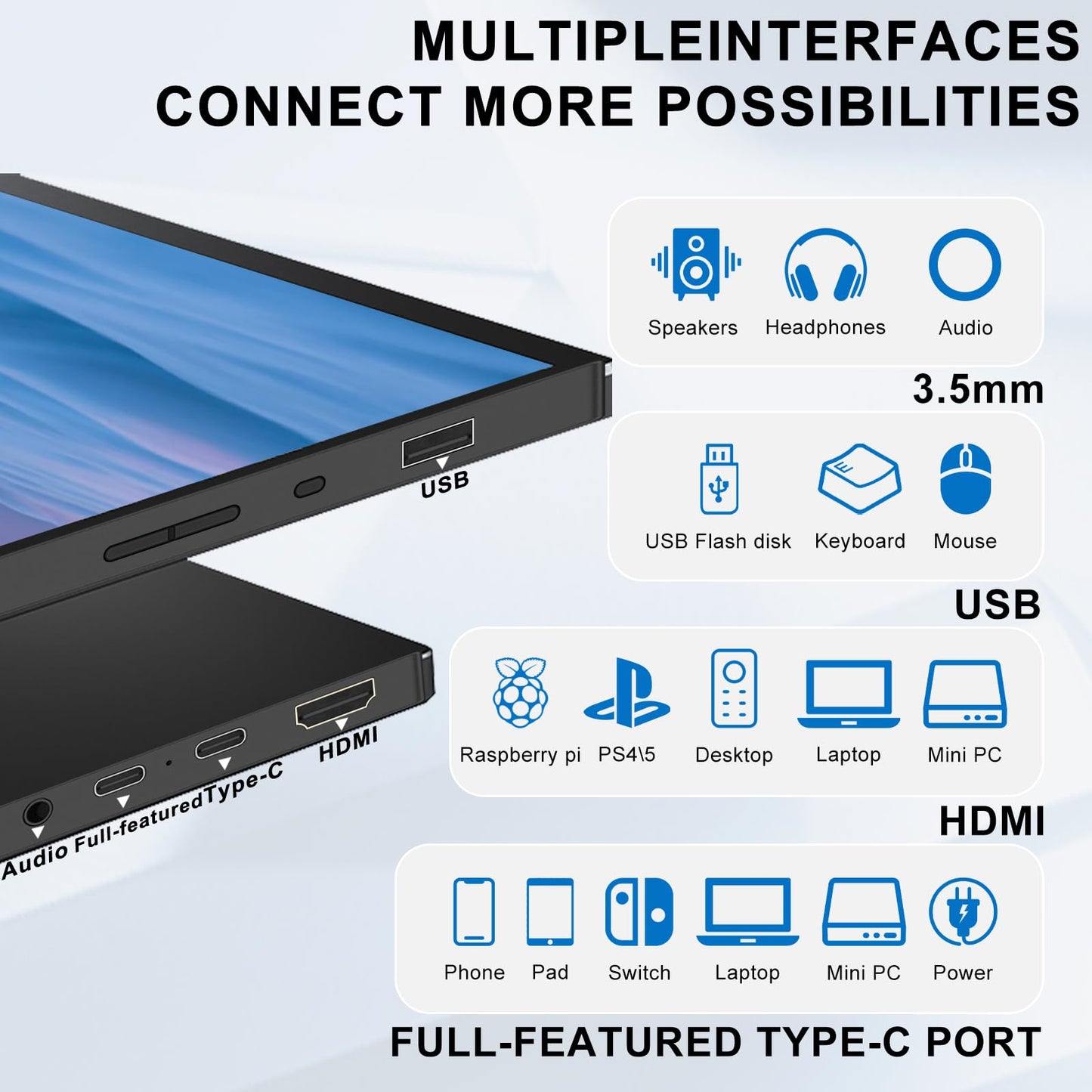 IBW 15.6" Portable Monitor Touchscreen,1080P FHD IPS Travel Monitor with Tempered Glass, 10-Point Touch, Dual Speakers & Kickstand, USB-C HDMI External Monitor for Laptop MacBook Phone PS5 Switch Xbox
