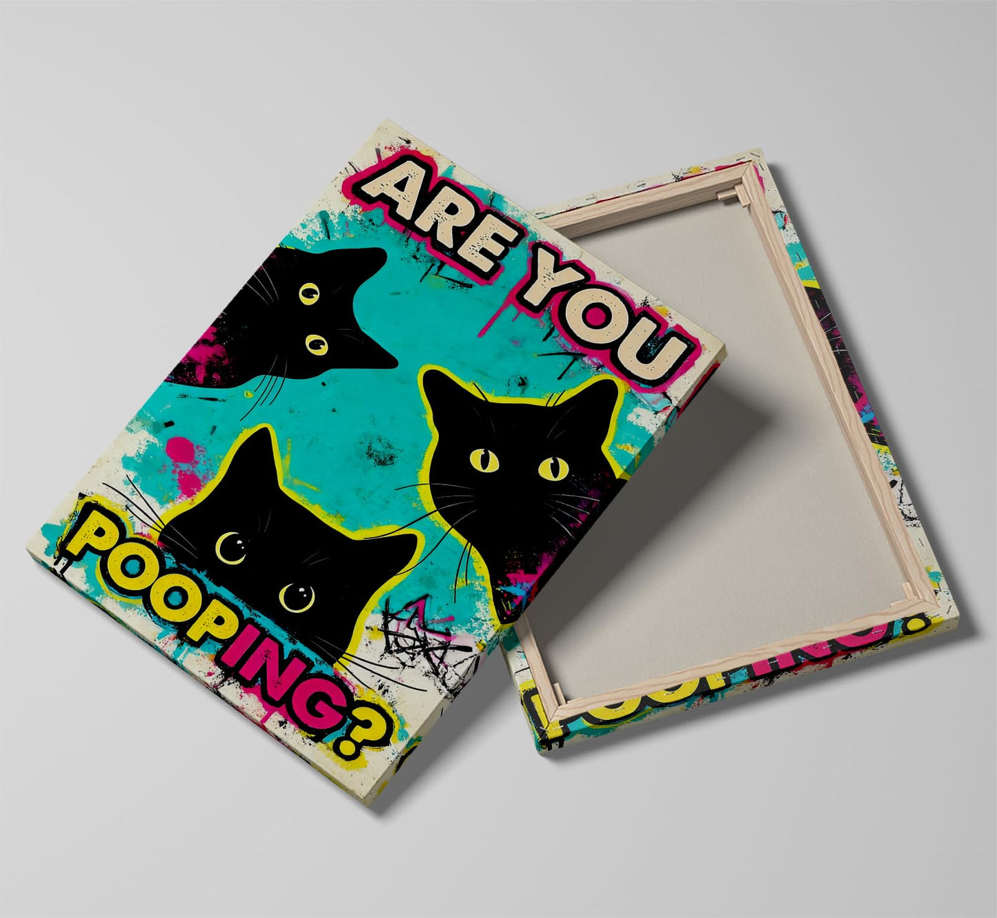 DUFIPOR Funny Black Cat Bathroom Wall Art, Are You Pooping? Graffiti Pop Art Canvas Prints, 16x24 Inch Humorous Bathroom Decor for Washroom Restroom, Trendy Cat Lover Gifts for Bathroom Wall Decor