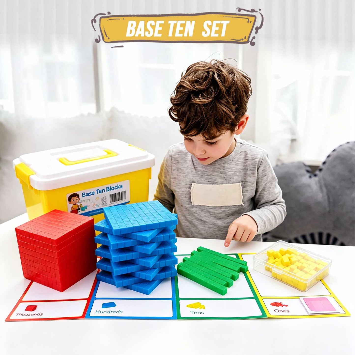 JIOEWVELL Base Ten Blocks for Math, 135 Pieces Place Value Blocks, Math Manipulatives for Kids, Plastic Math Cubes, Number Blocks, Counting Cubes for Kindergarten 1st-4th Grade