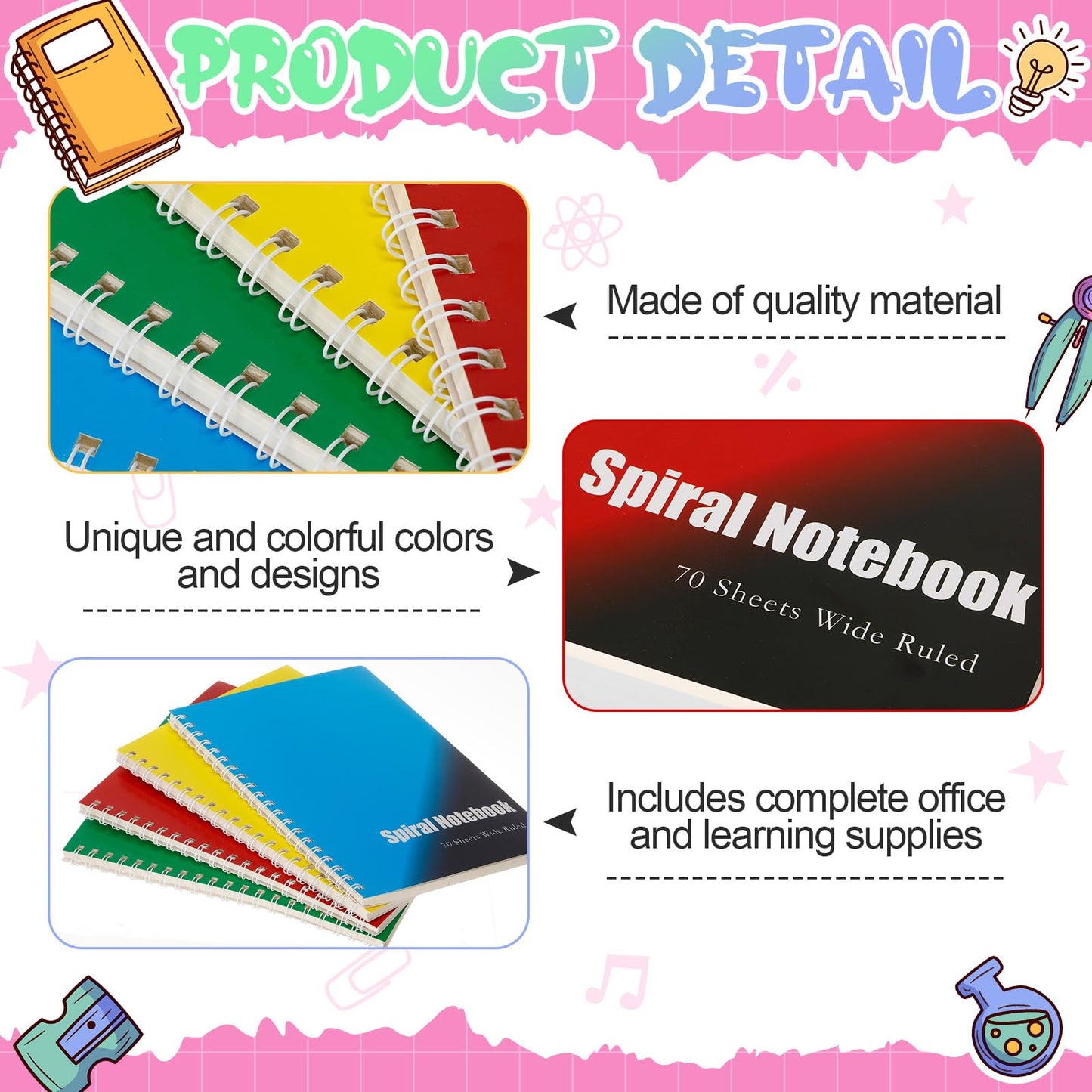 12 Set of 240 Pcs Back to School Supplies Kits Bulk Elementary Supply Bundle Kit K-12 Middle High School Supplies Essentials Set Notebook Folder Pencil Color Pen and More for Classroom Student
