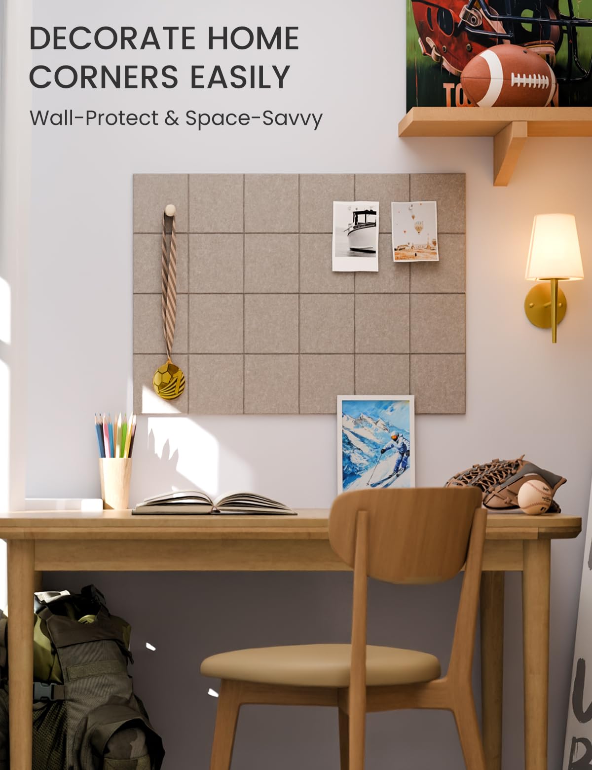 Felt Bulletin Board Tiles -28"x18" Cork Board Alternative for Office Decor, Push Pin Board Wall Organizer 6-Pack - Taupe
