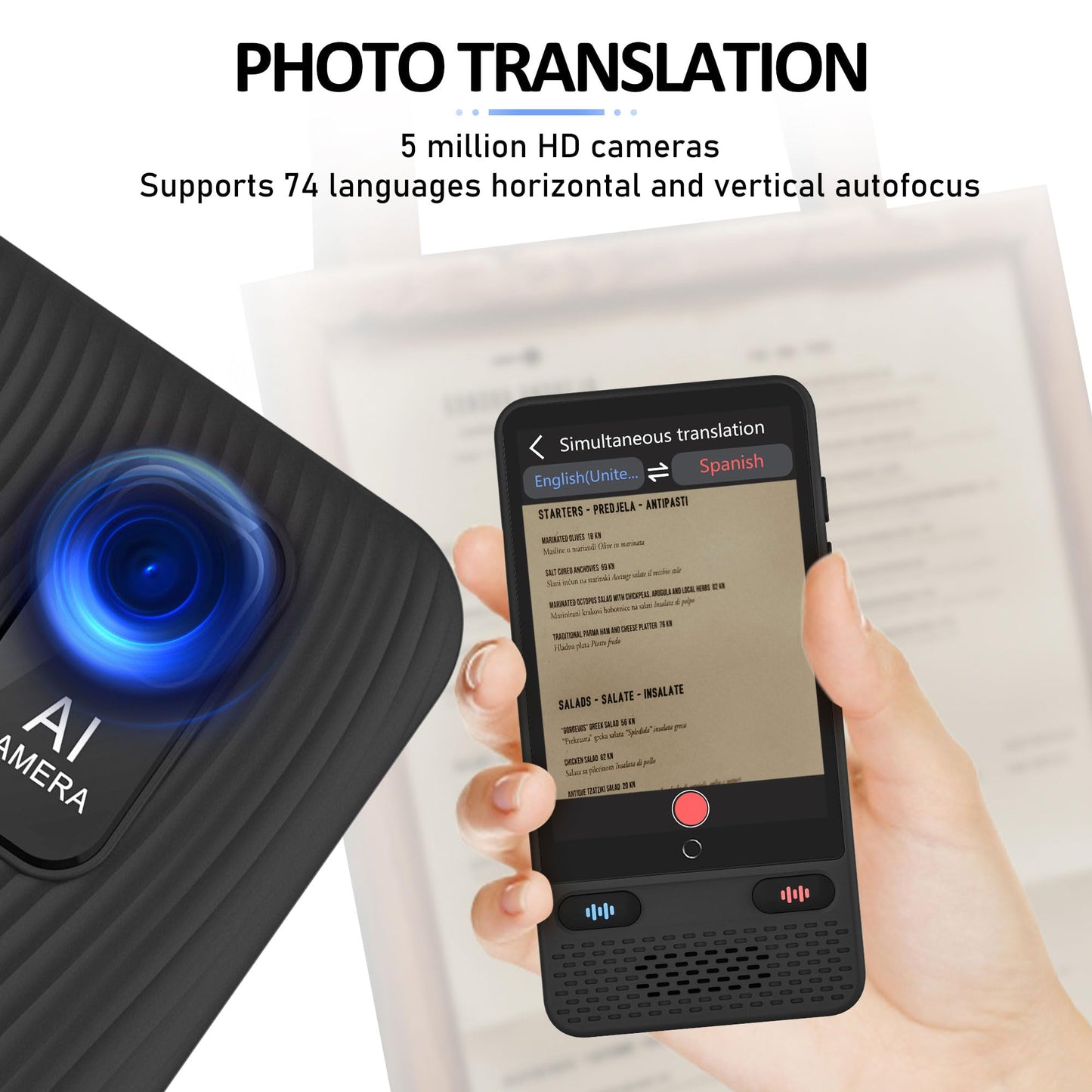 Language Translator Device,2024 Latest Two-Way Language Translator in 138 Languages, Online/Offline/AI/Voice/Photo Translation, Standy 240H, Portable Instant Translator for Business,Study & Travel