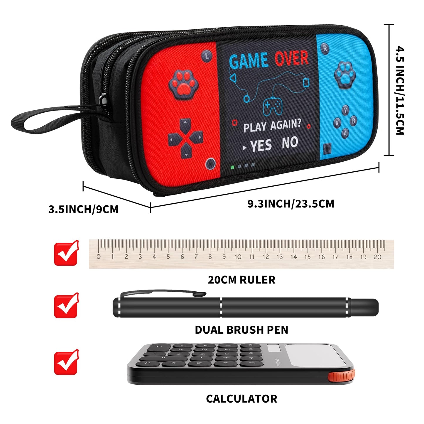 Easozoom Large Game Controller Pencil Case for Teen Boy Kid Capacity Pen Box Pouch Organizer Holder Bag with 3 Compartments & Zipper School College Office Supplies(1PCS Pencil Case)