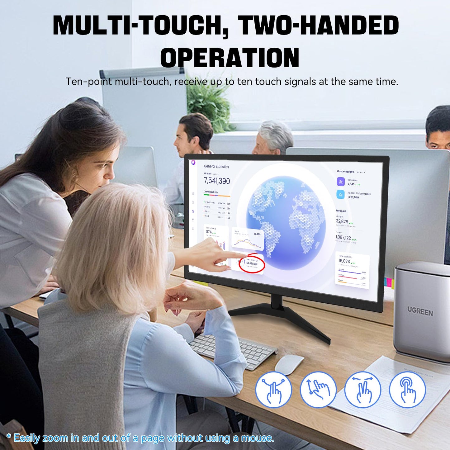 ERCGWOP Touchscreen Monitor 22 Inch FHD 1920x1080P IPS PC Monitor, 10-Point Touch Screen Computer Display with HDMI VGA USB Ports, Built-in Speakers, VESA Mountable