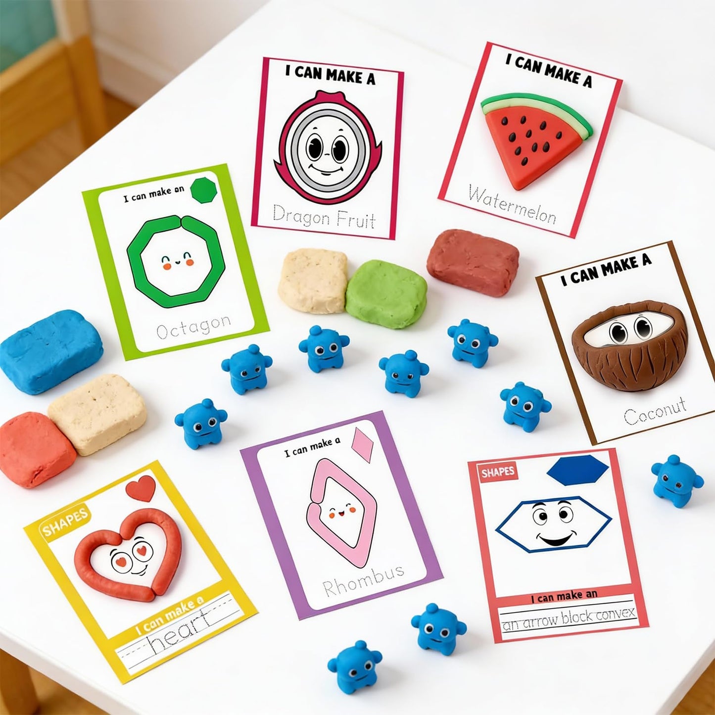 Ireer 36 Pcs Playclay Dough Mats for Kids Activity Card for Clay Back to School Preschool Number Alphabet Animal Shape Learning Activity Games for Classroom Home Educational Supplies