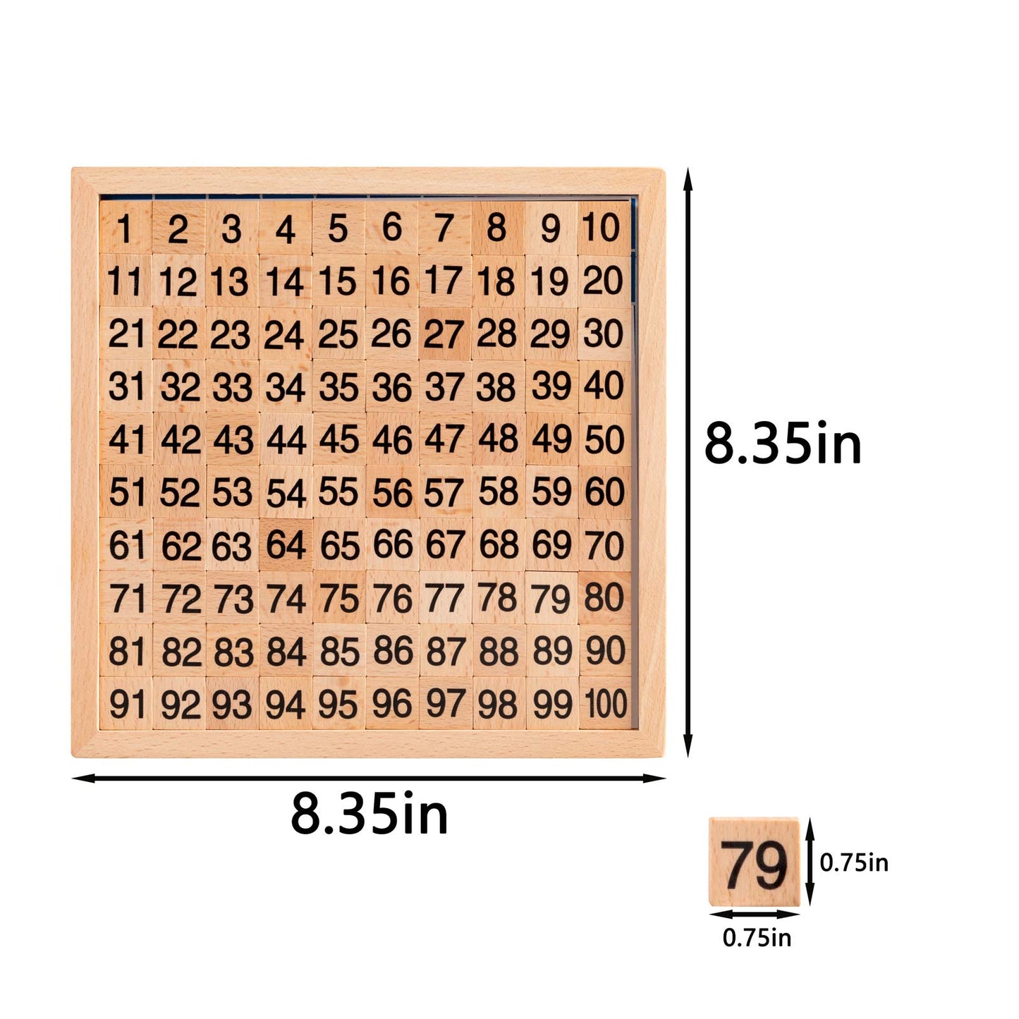 MERRYHEART Wooden Montessori Math Hundred Board, Counting to 100 for Kindergarten, 1-100 Number Board for Toddlers, Montessori Counting Game Board with Storage Bag
