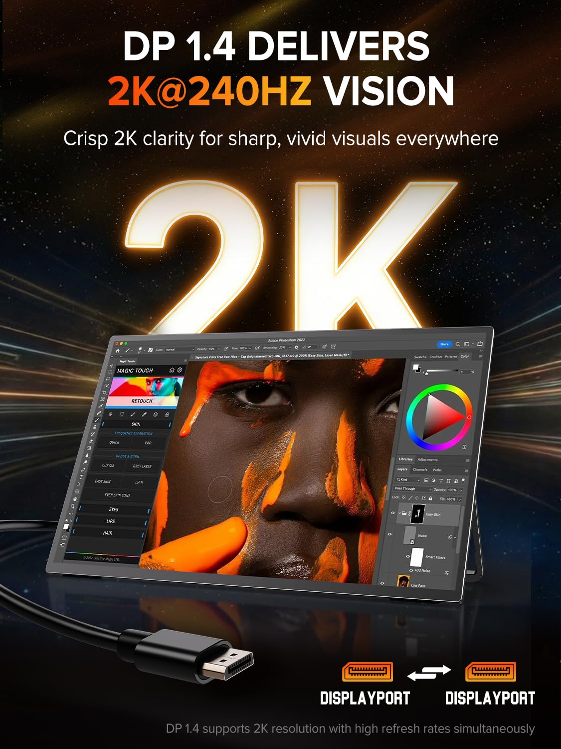 UPERFECT 2K 240Hz Portable Monitor, 24.5″ QHD 2560×1440 Portable Gaming Monitor, 0.1ms, 500 Nits, HDR, HDMI 2.1 & DP 1.4 with Stand & VESA Second Screen for Laptop, PC, Phone & Game Console