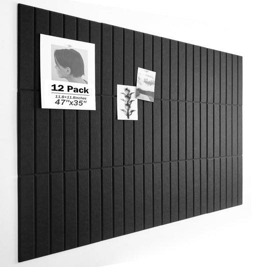 Woovio Large Cork Board, 48" X 36" Bulletin Board, 12 Pack Felt Pin Boards Cork Boards for Walls Office Home Decor, Classroom with 60 Safe Removable Adhesive Tabs Black