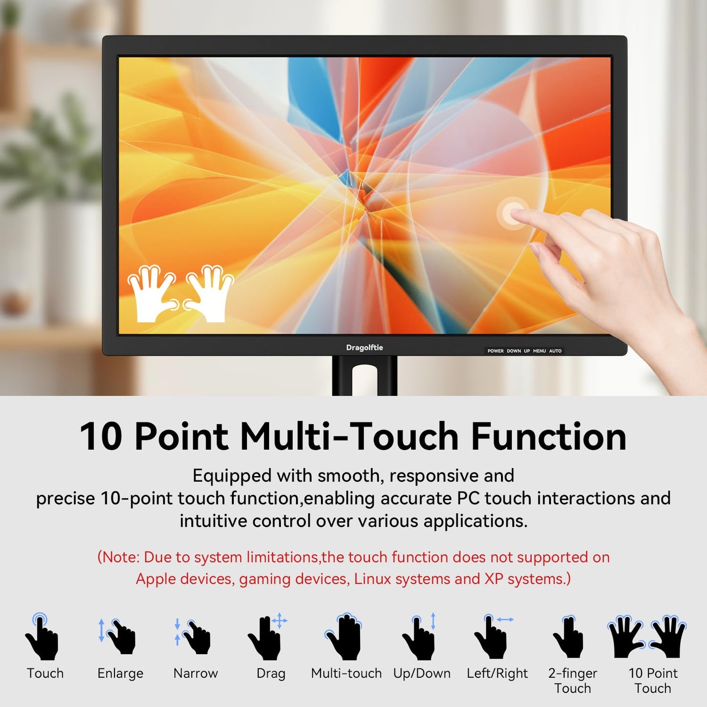 24 Inch Touchscreen Monitor VA Panel FHD 1920x1080P, 3000:1 Contrast, 99% sRGB, Height/Pivot/Swivel/Tilt Adjustable PC Touch Screen Computer Display 75Hz, HDMI, VGA, Type-B, Built-in Speakers, VESA