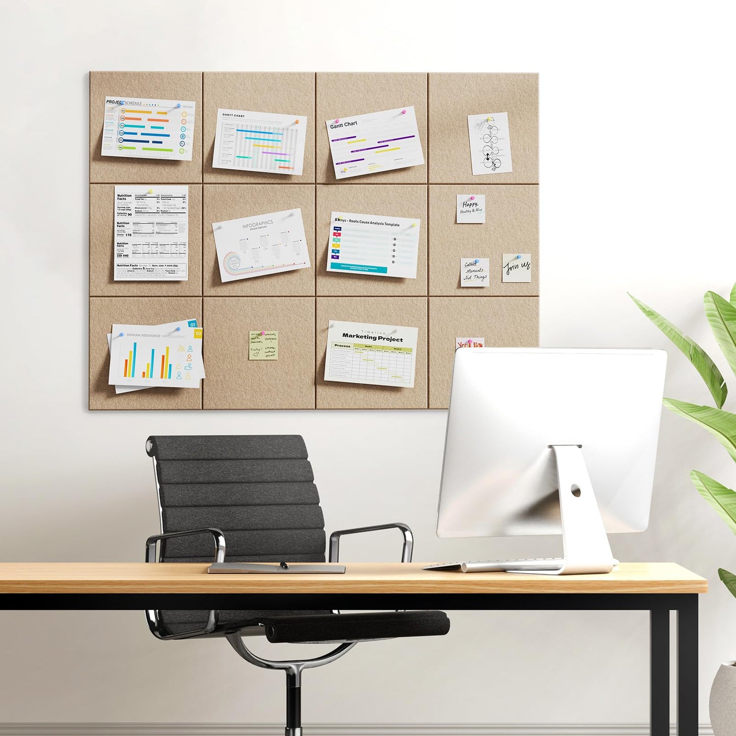 MaxGear Large Cork Board for Wall 36" x 24", Tan Bulletin Board, 6 Pack Felt Wall Tiles with Pushpins, Cork Boards for Office Pin Board Tack Board Cork Boards
