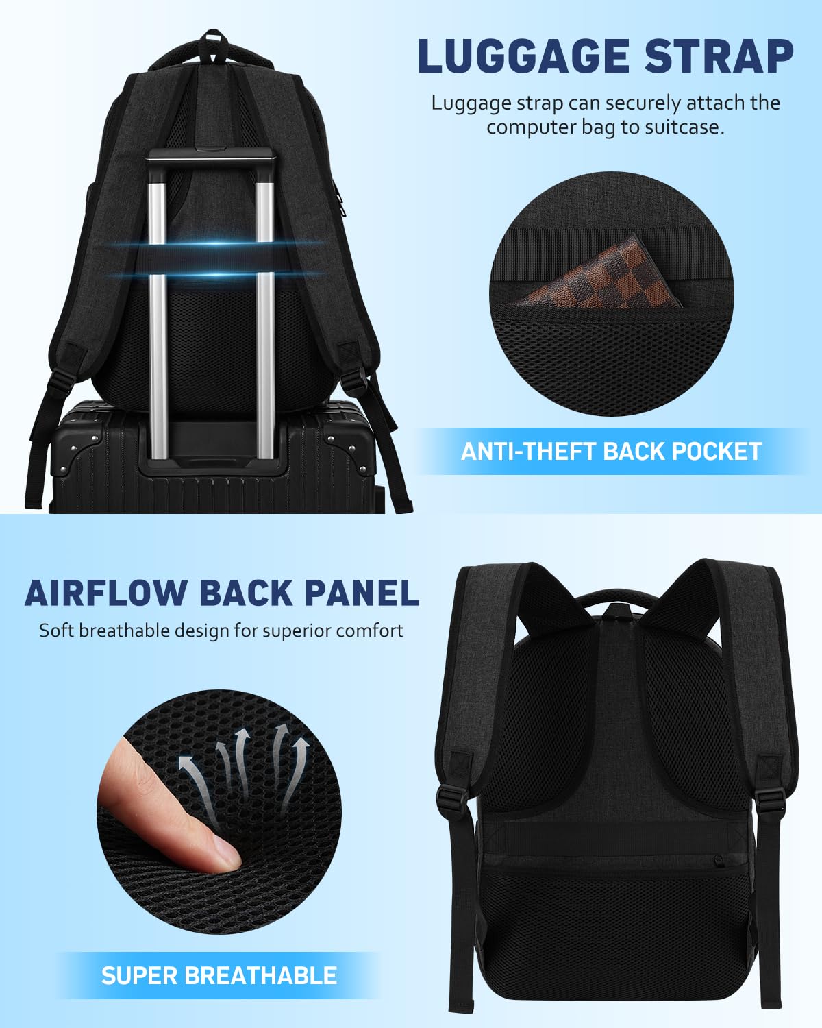 kadilong Laptop Backpack for Men, School Bookbag Gift for Teens Boys Student High School,College Computer Bag Business Anti Theft Sturdy Back Pack with USB Charger Fits 15.6 Inch Notebook, Black